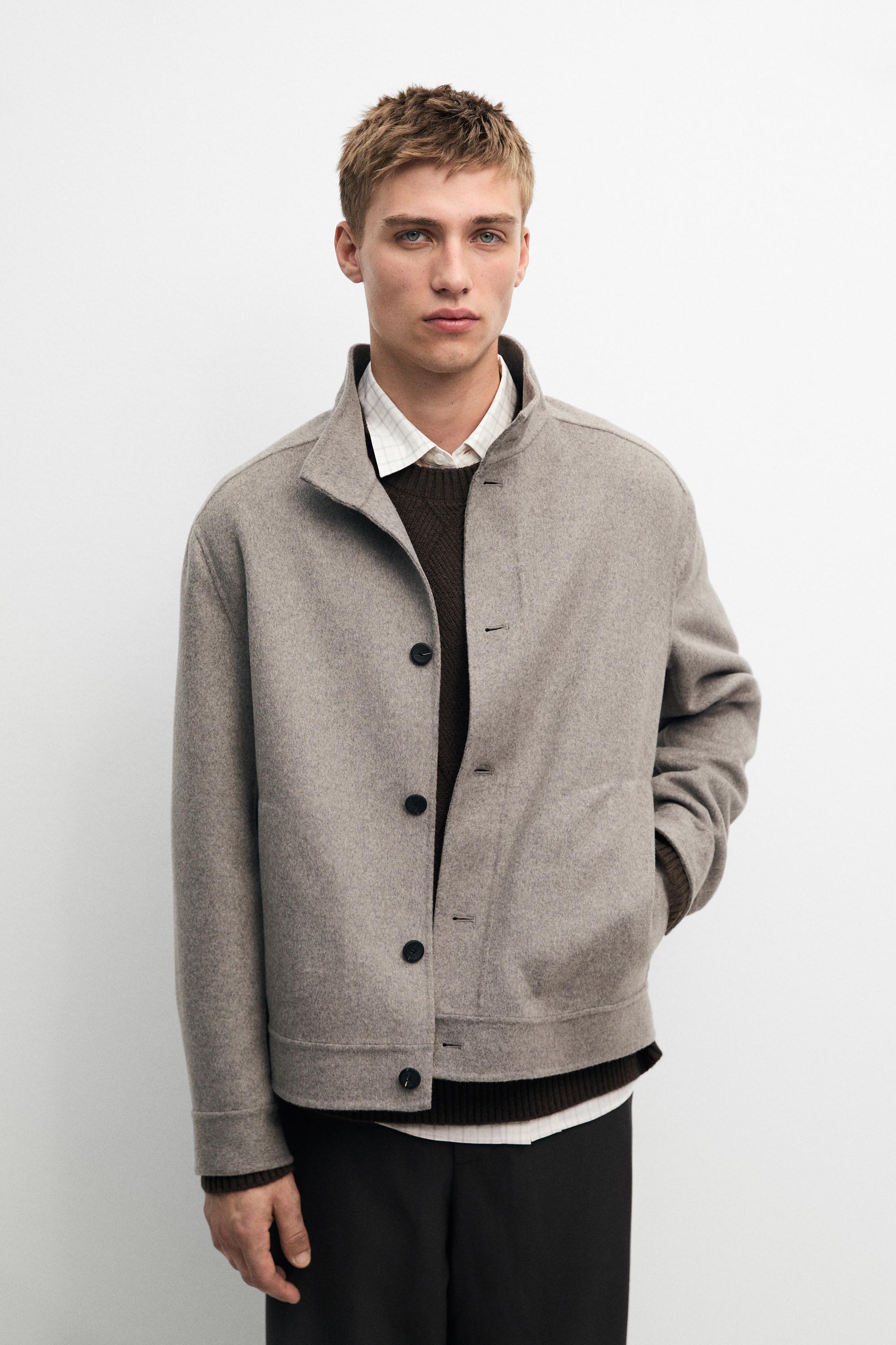 Wool blend high neck double fabric jacket Mink