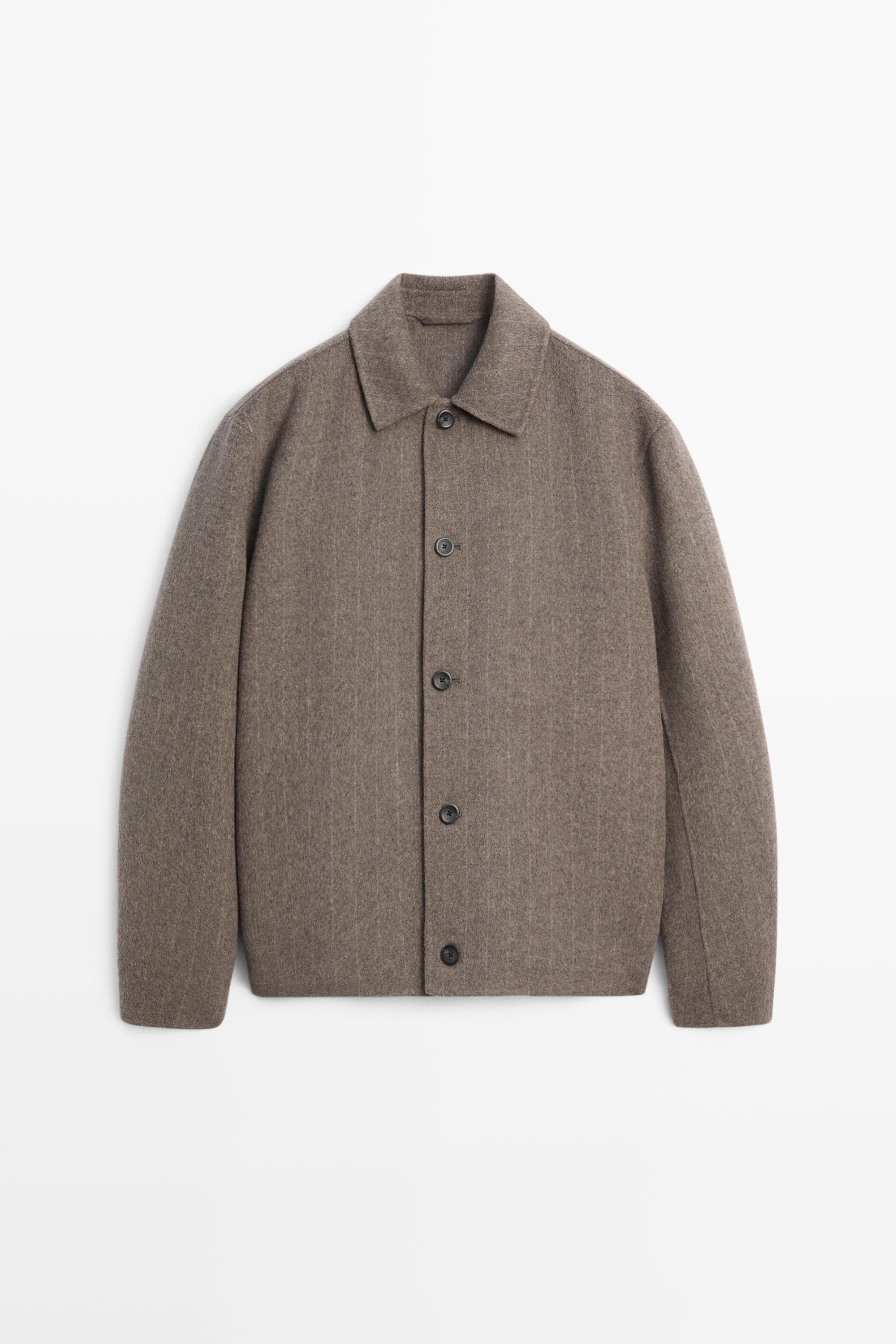 Striped double wool blend jacket Mink