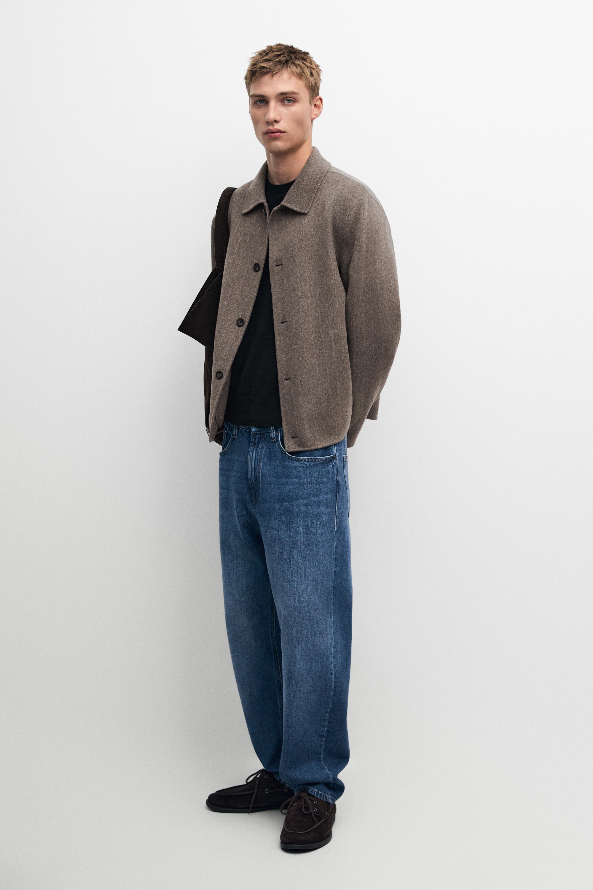 Striped double wool blend jacket Mink