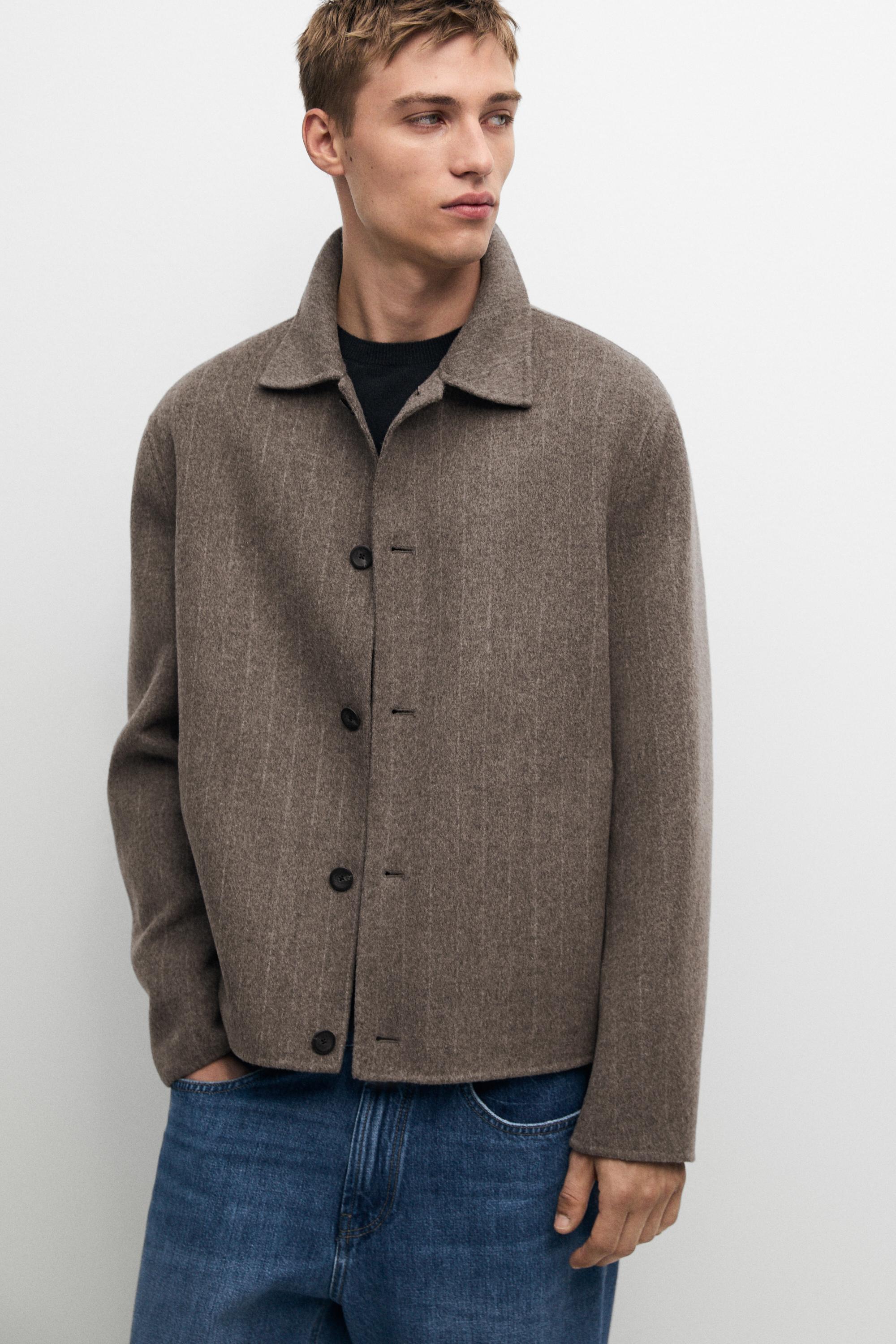 Striped double wool blend jacket Mink