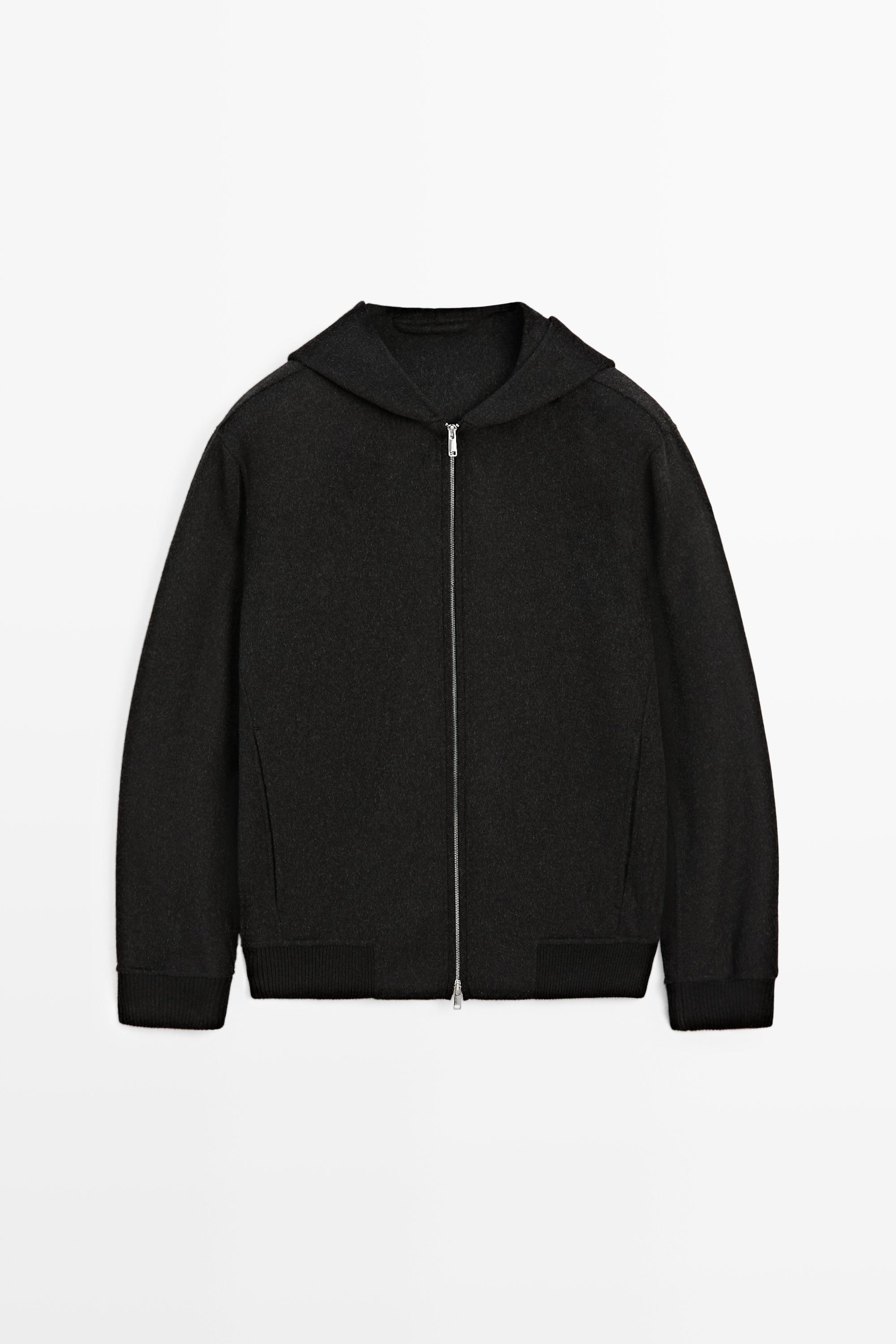 Wool blend double-knit hooded jacket Charcoal