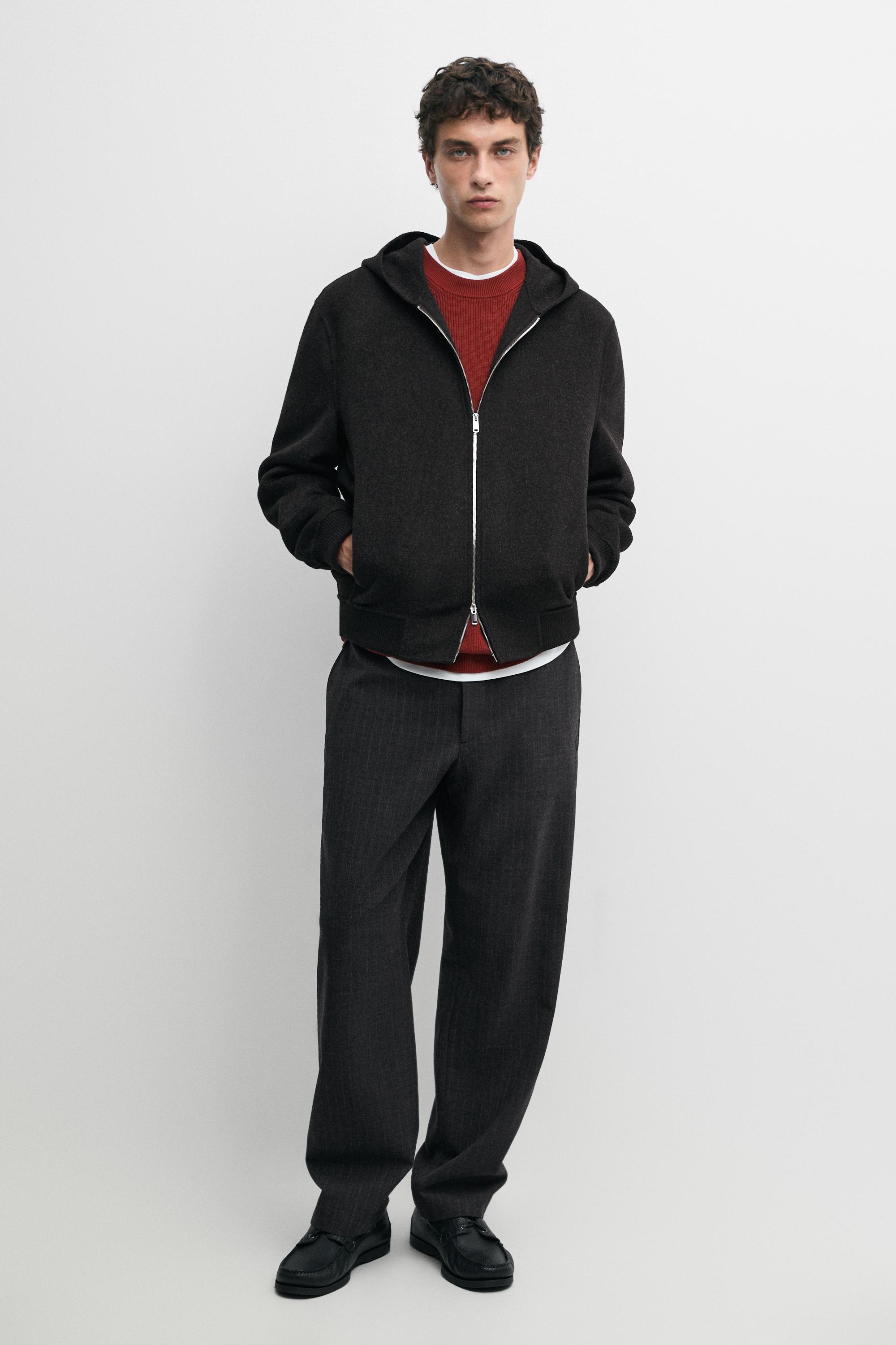 Wool blend double-knit hooded jacket Charcoal