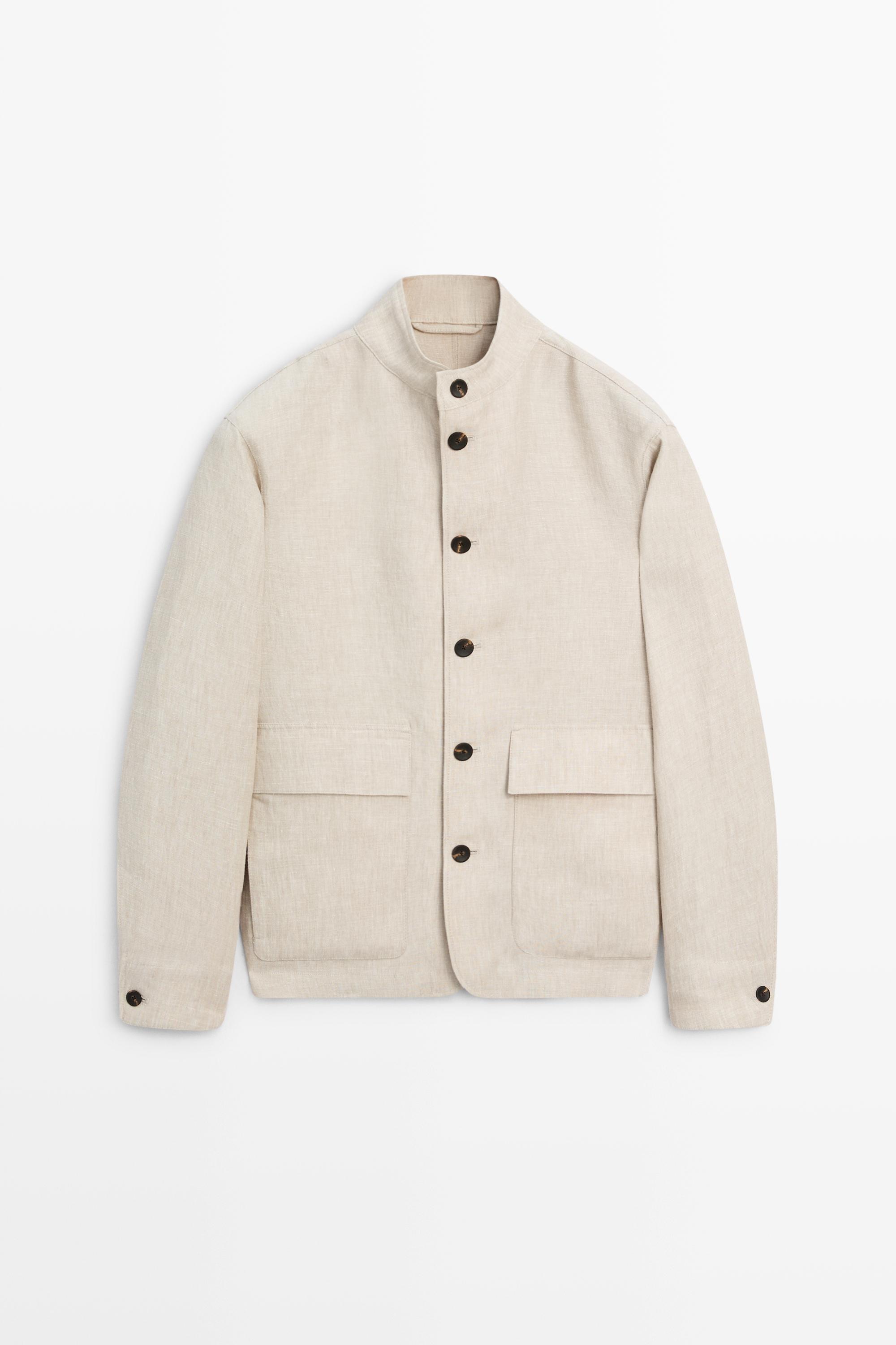 100% linen total look overshirt Beige