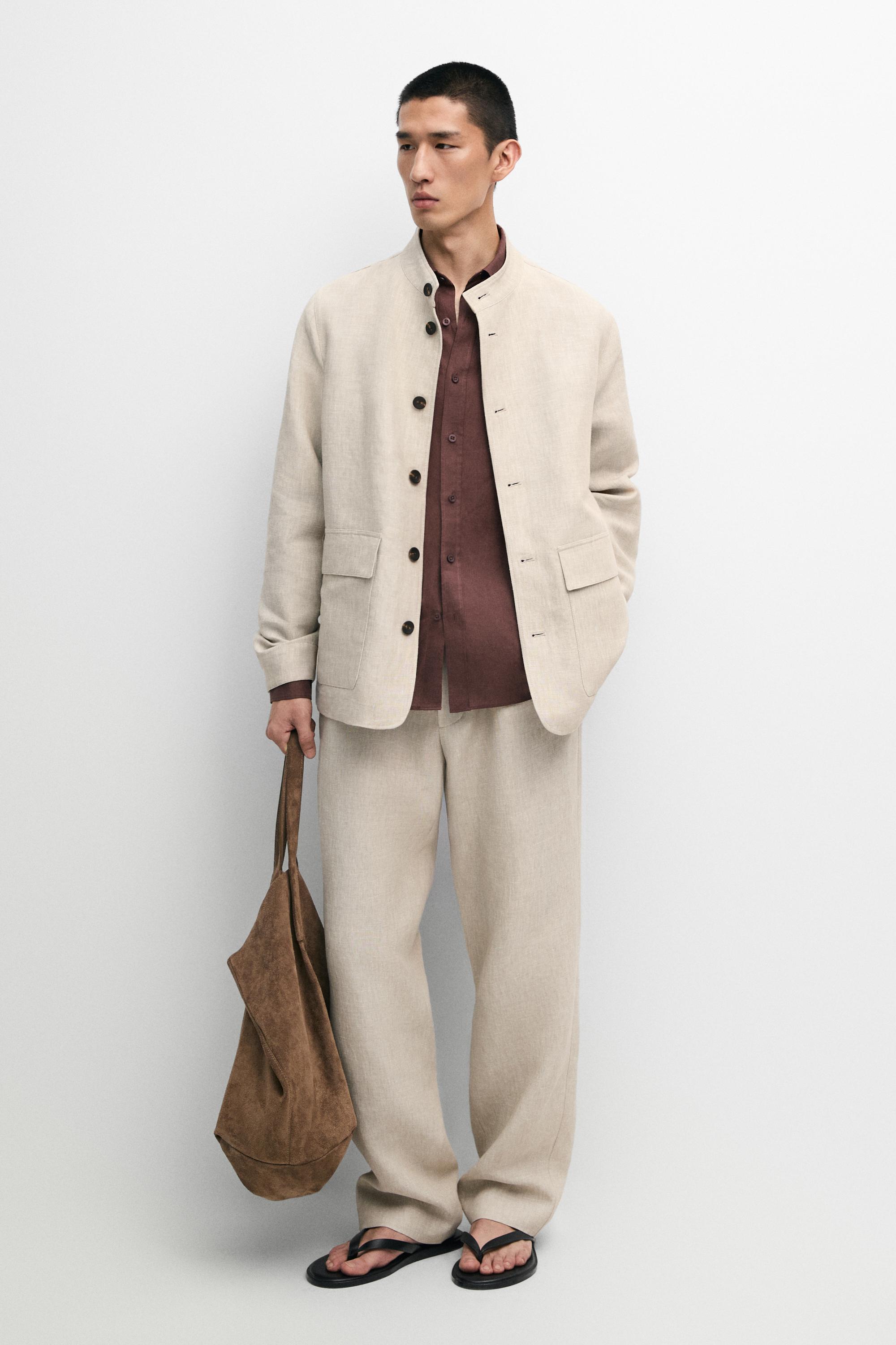 100% linen total look overshirt Beige