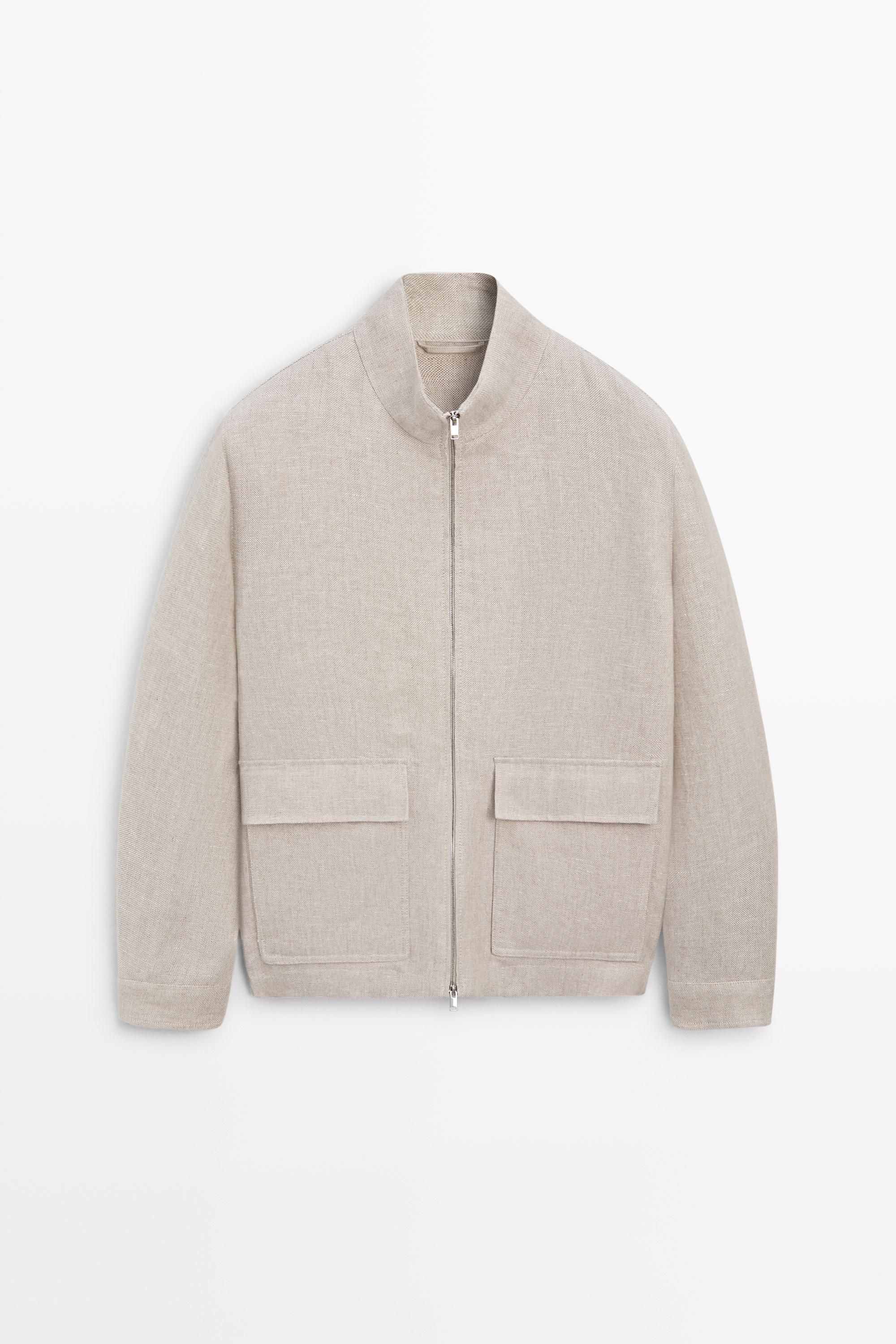 100% linen total look jacket with pockets Cream