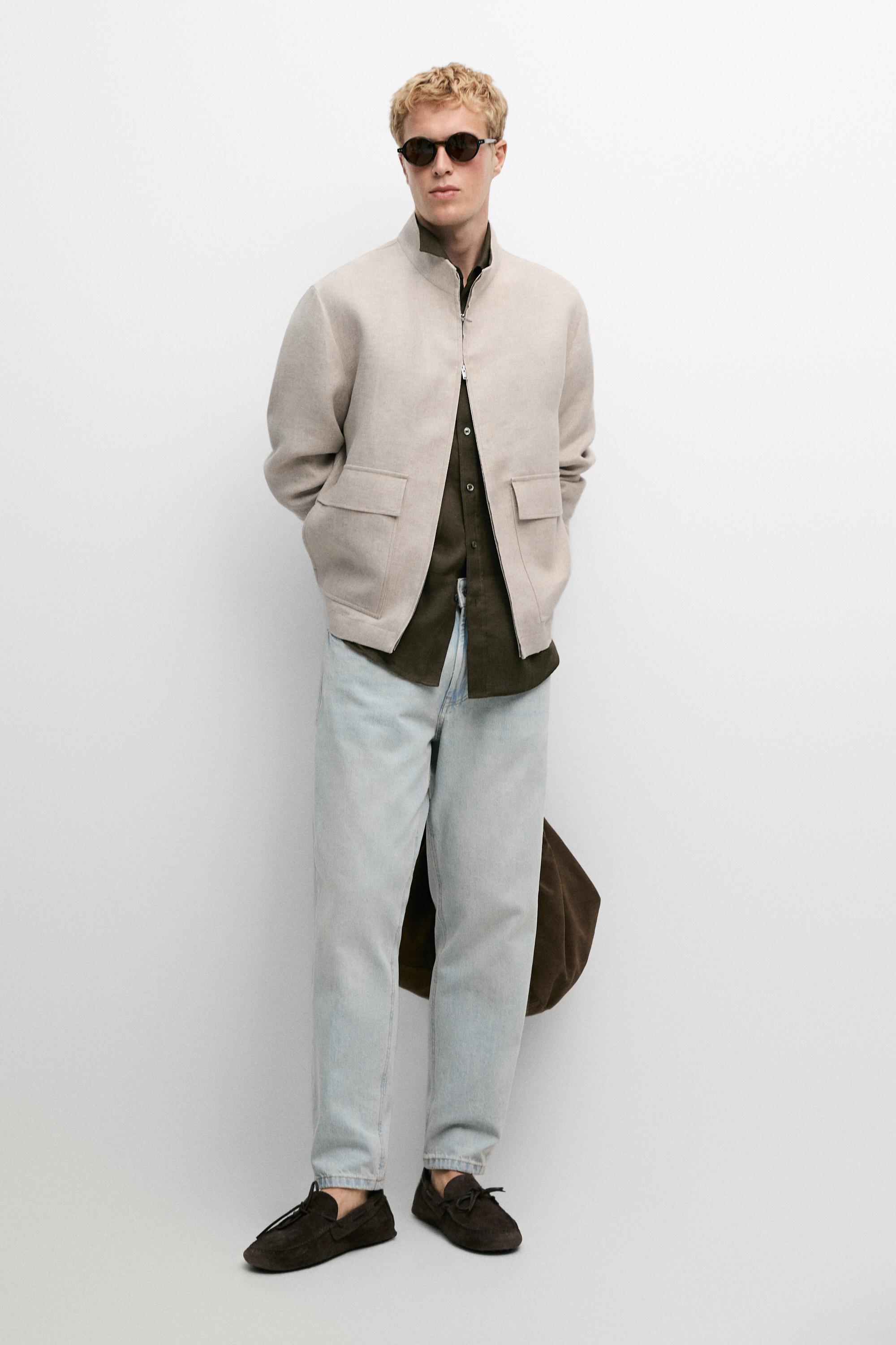 100% linen total look jacket with pockets Cream