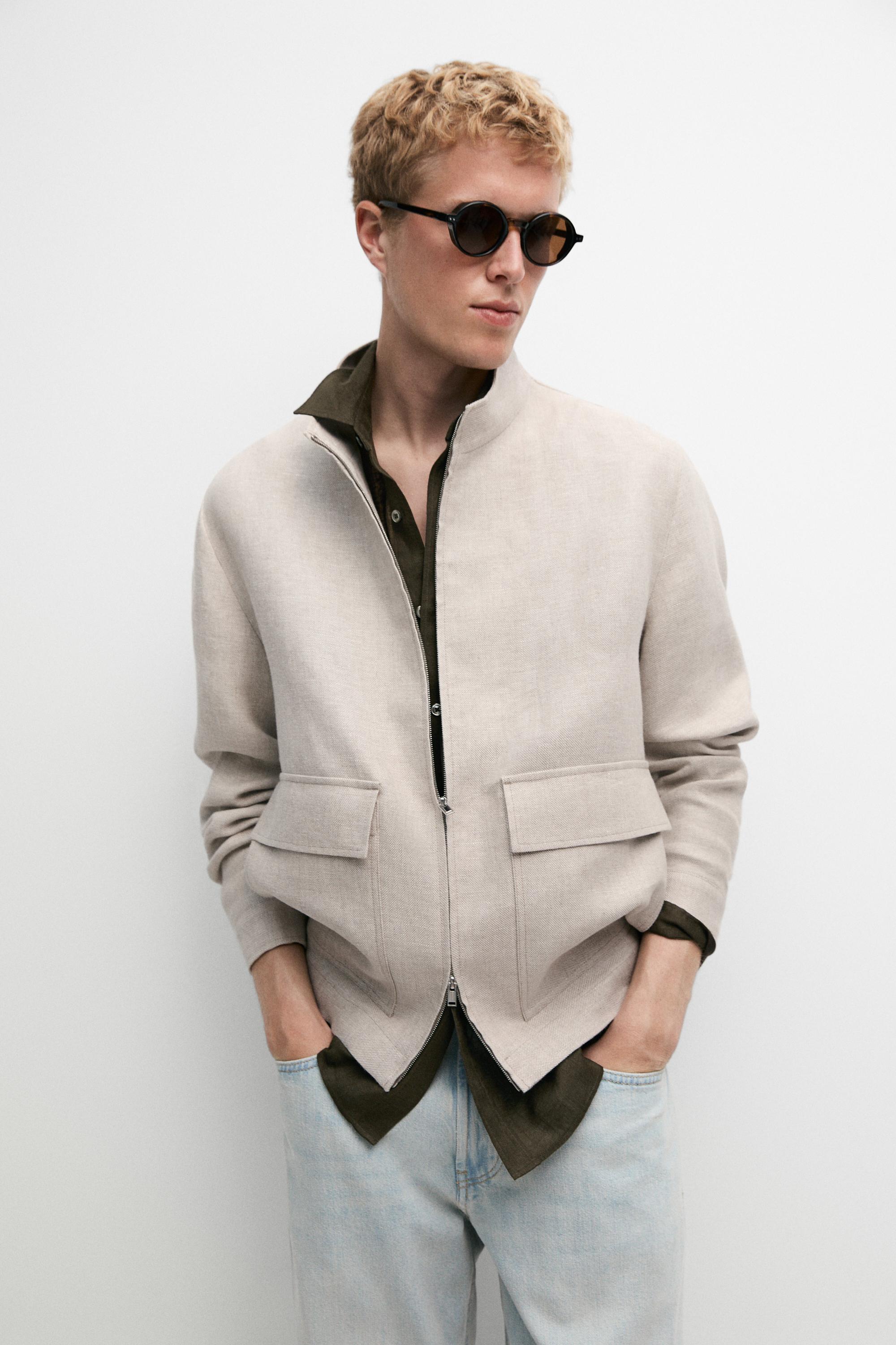 100% linen total look jacket with pockets Cream