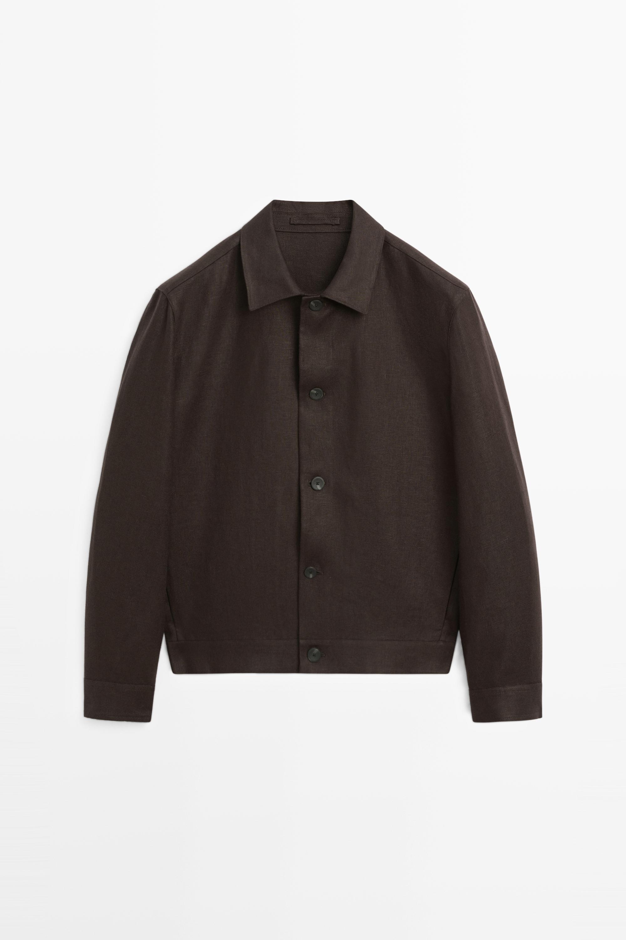 100% linen total look overshirt Brown
