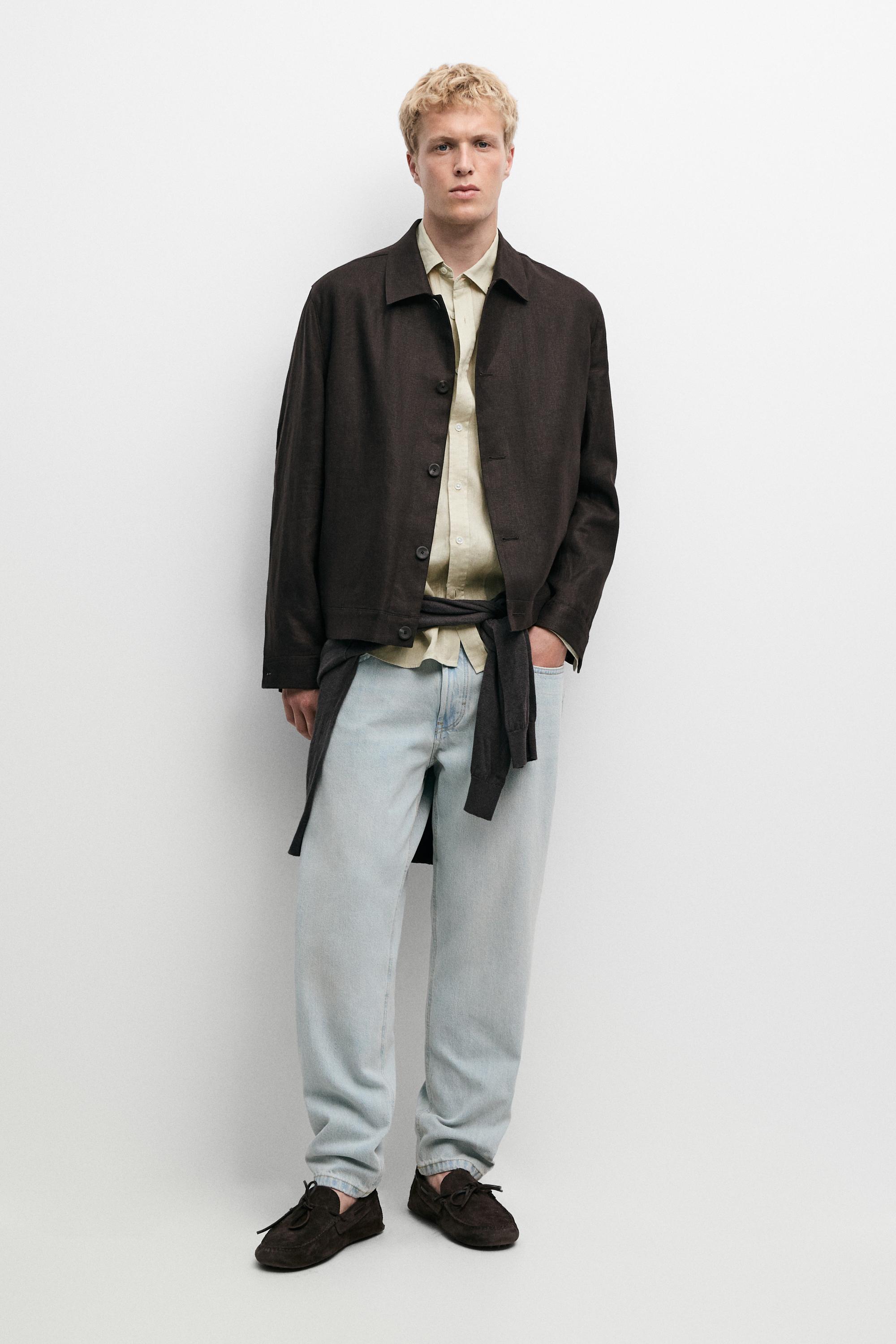100% linen total look overshirt Brown