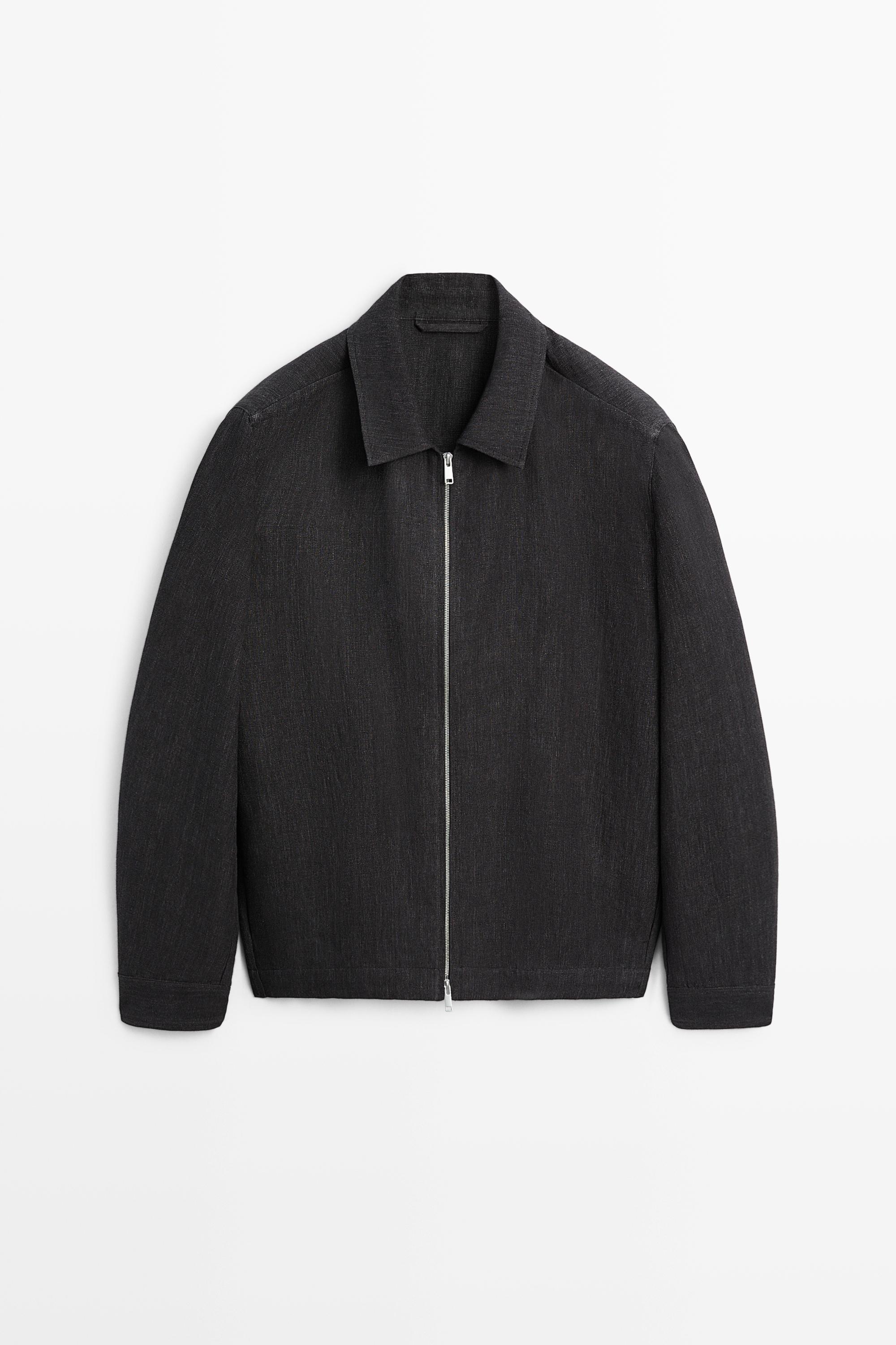Linen total look zip-up jacket Grey Blue