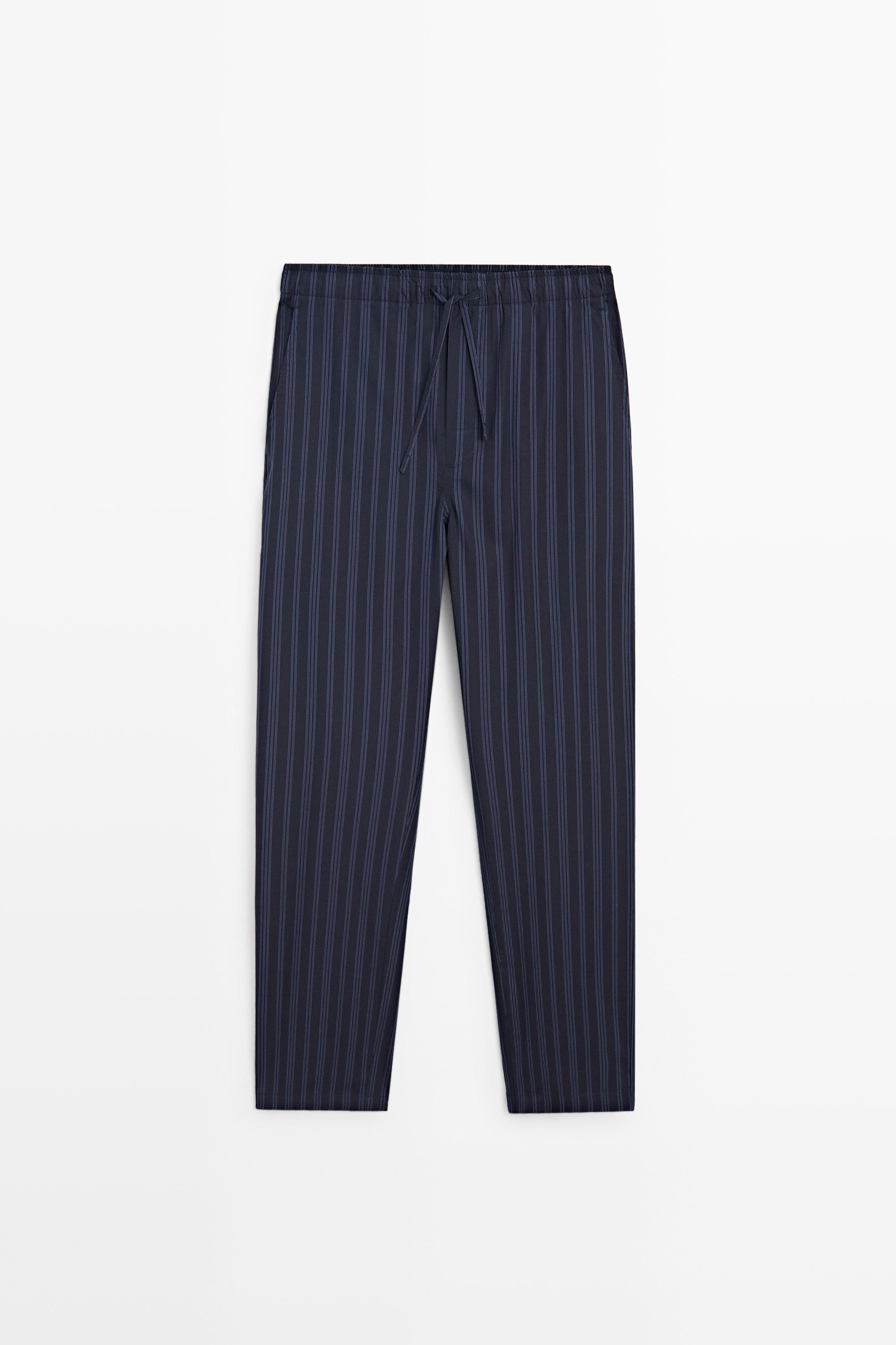 Short sleeve pyjama top and striped trousers Navy Blue