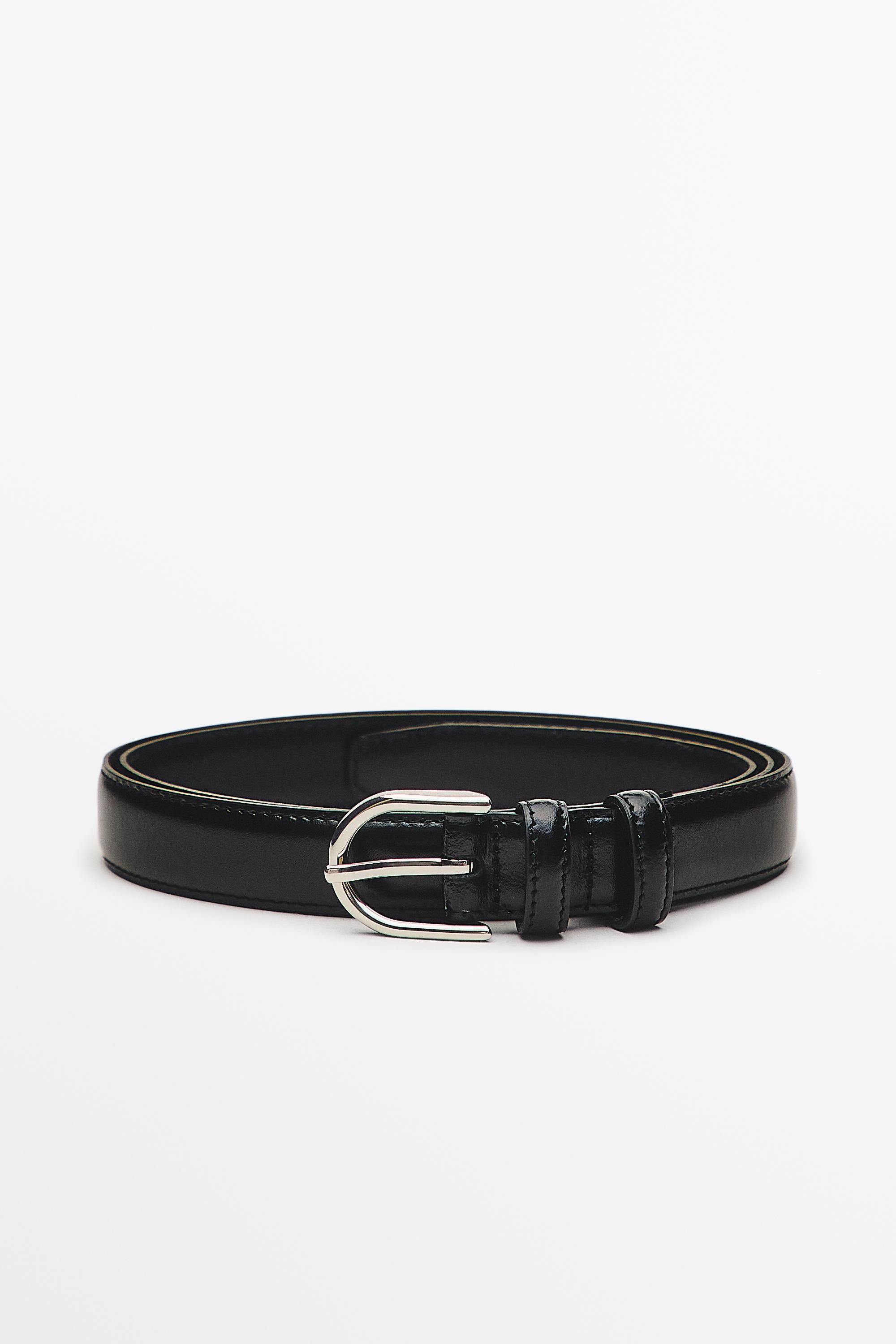Nappa leather double-loop dress belt Black