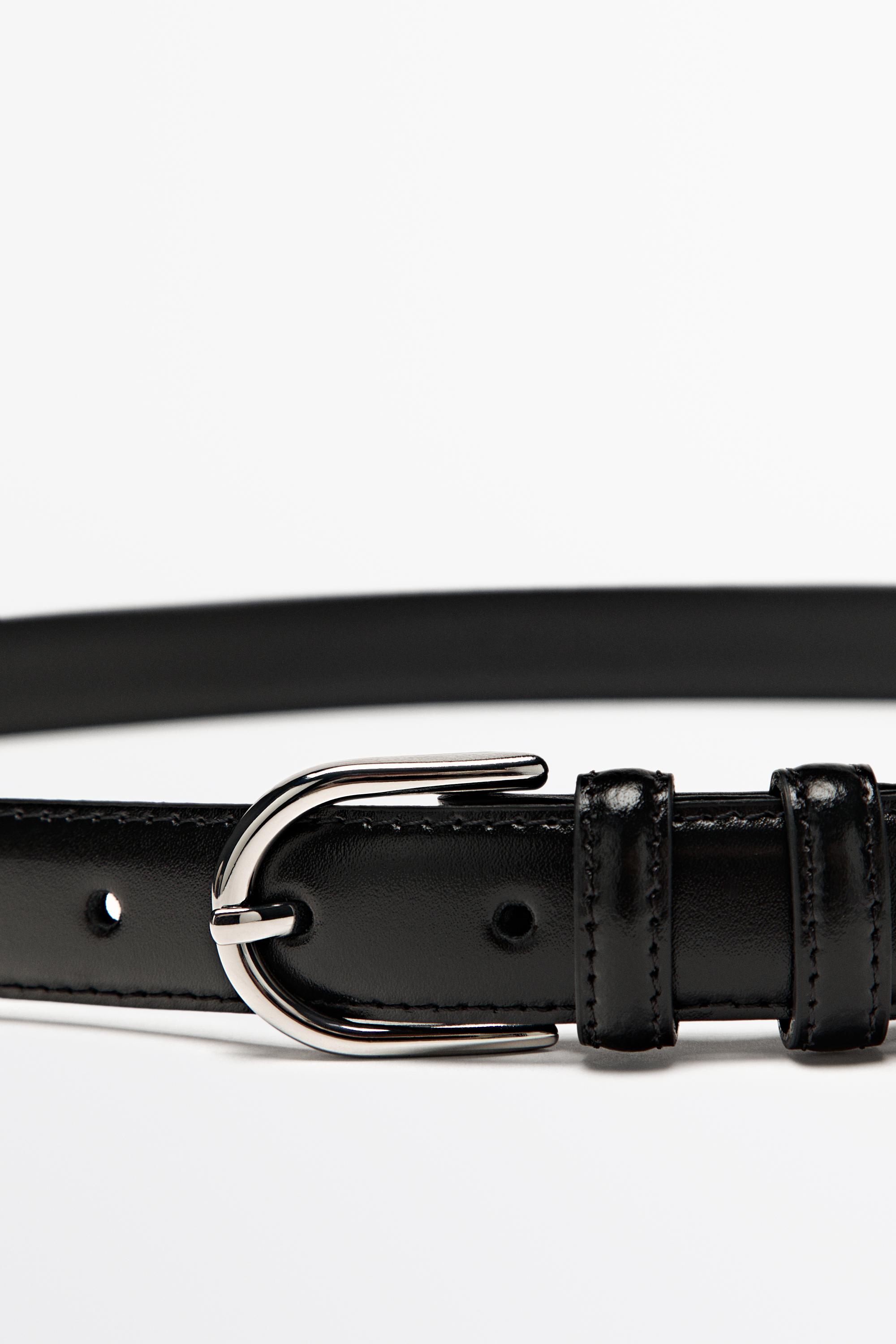 Nappa leather double-loop dress belt Black