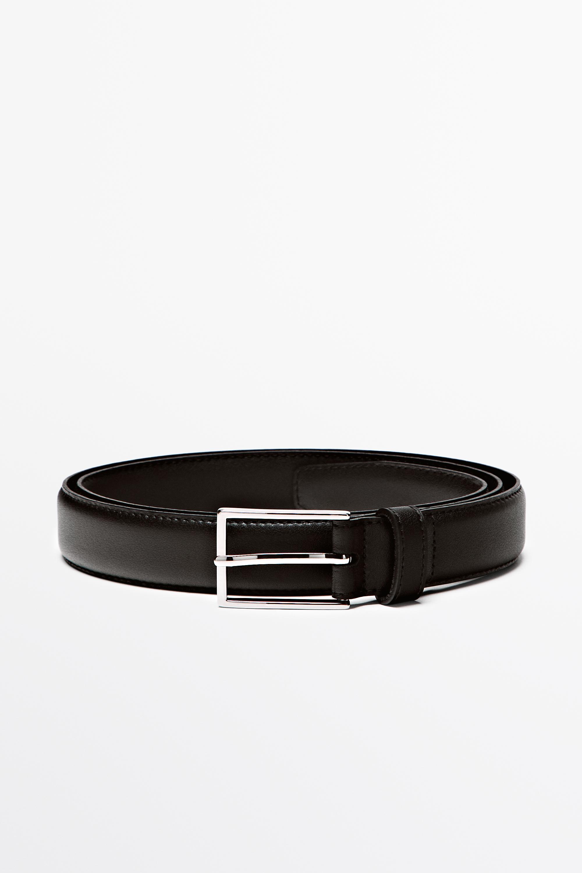 Smart nappa leather belt with topstitching Black
