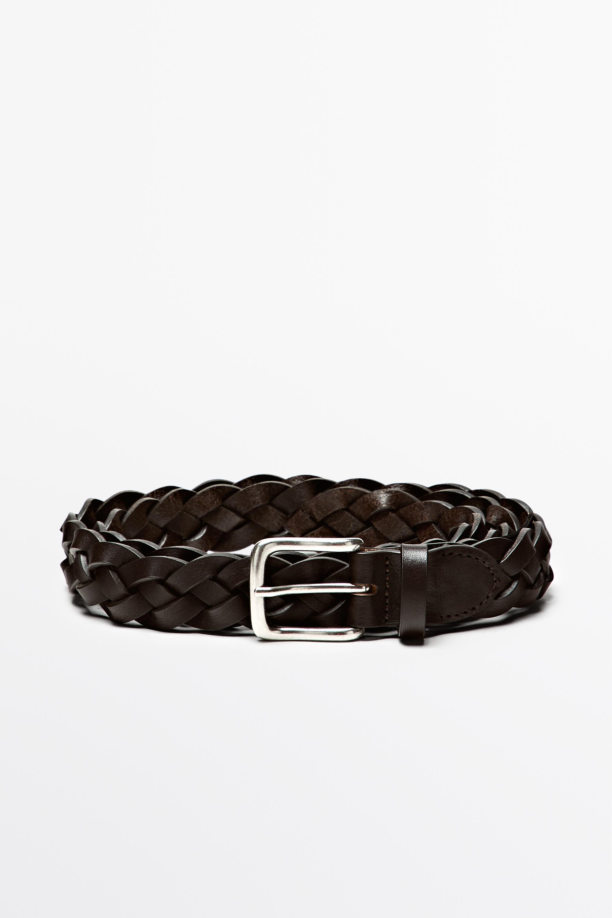Braided nappa leather belt Brown