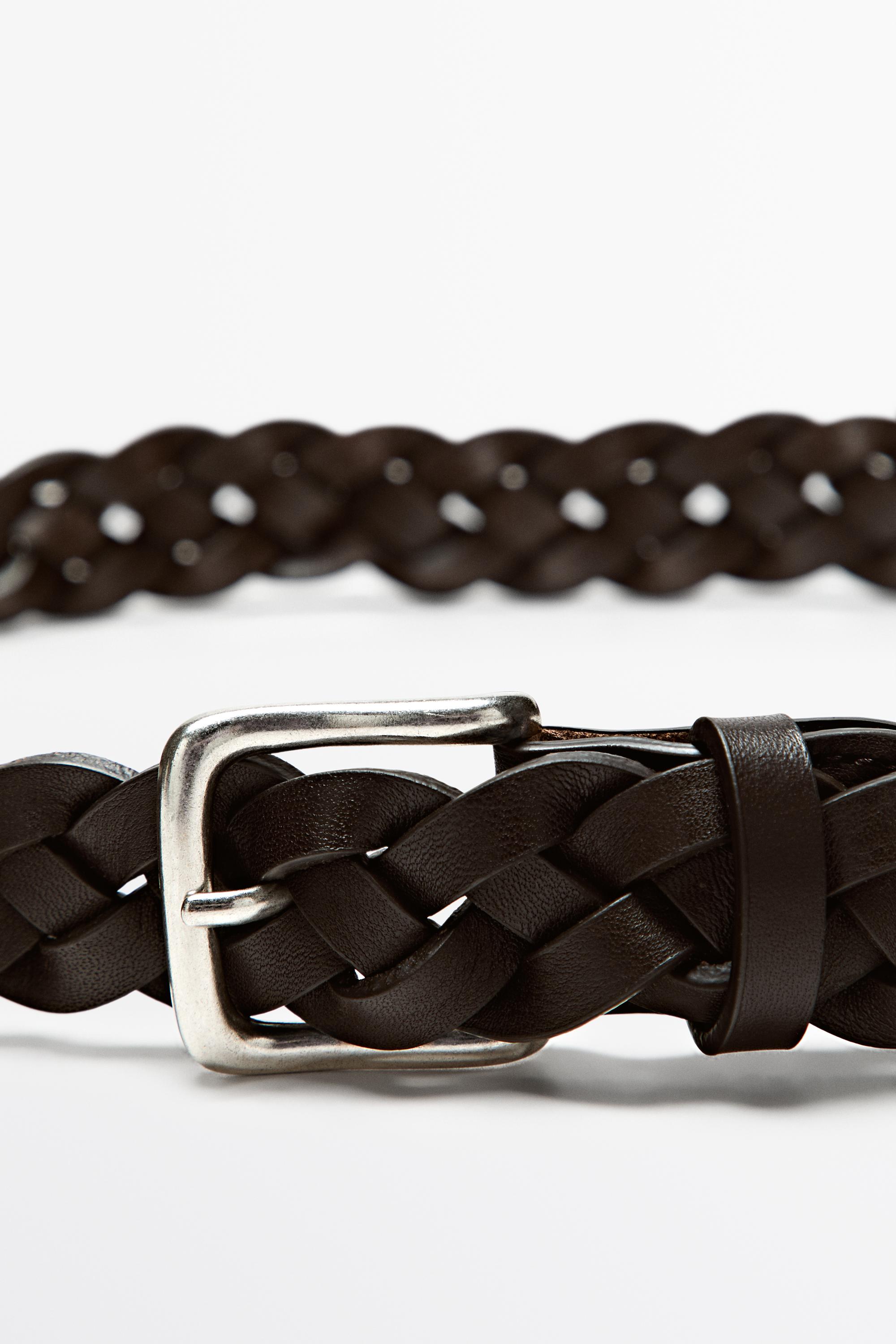 Braided nappa leather belt Brown