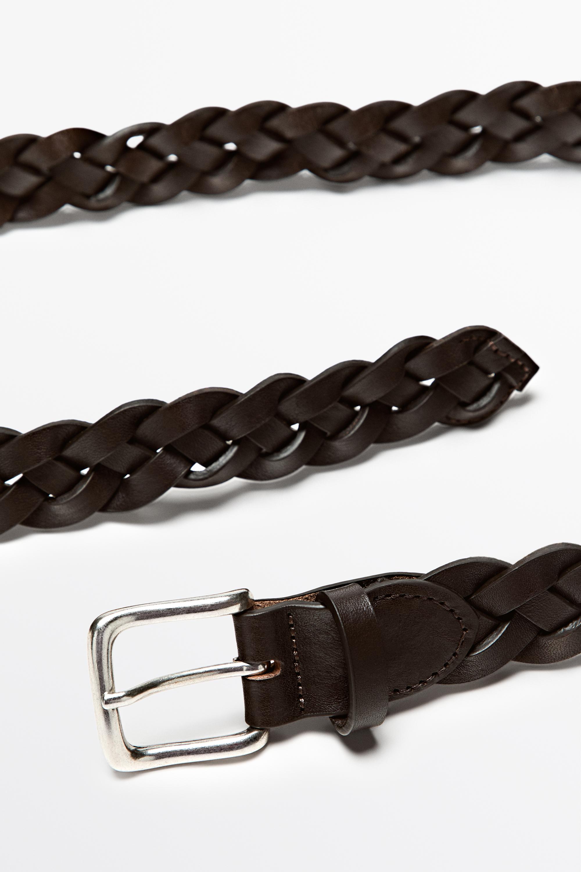 Braided nappa leather belt Brown