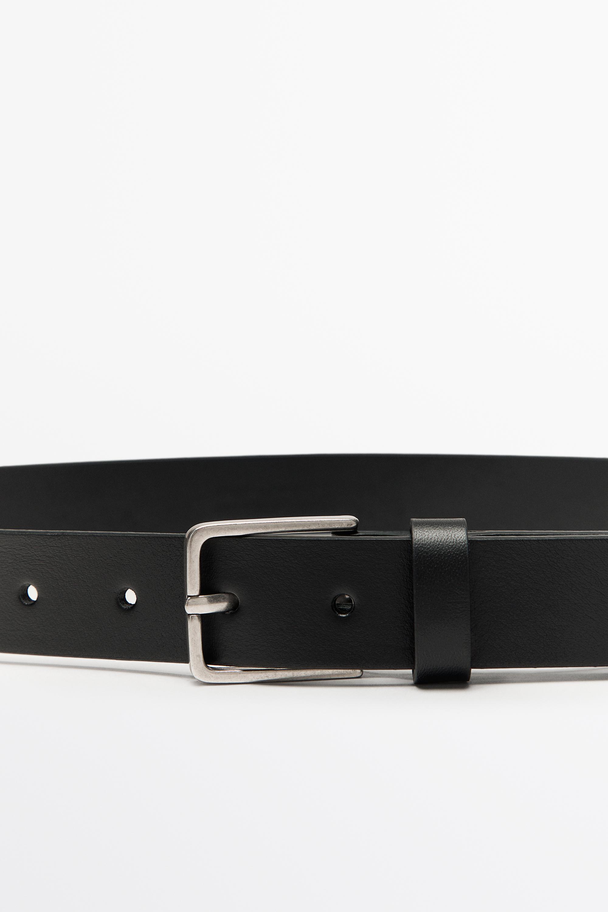 Nappa leather belt with rectangular buckle Black
