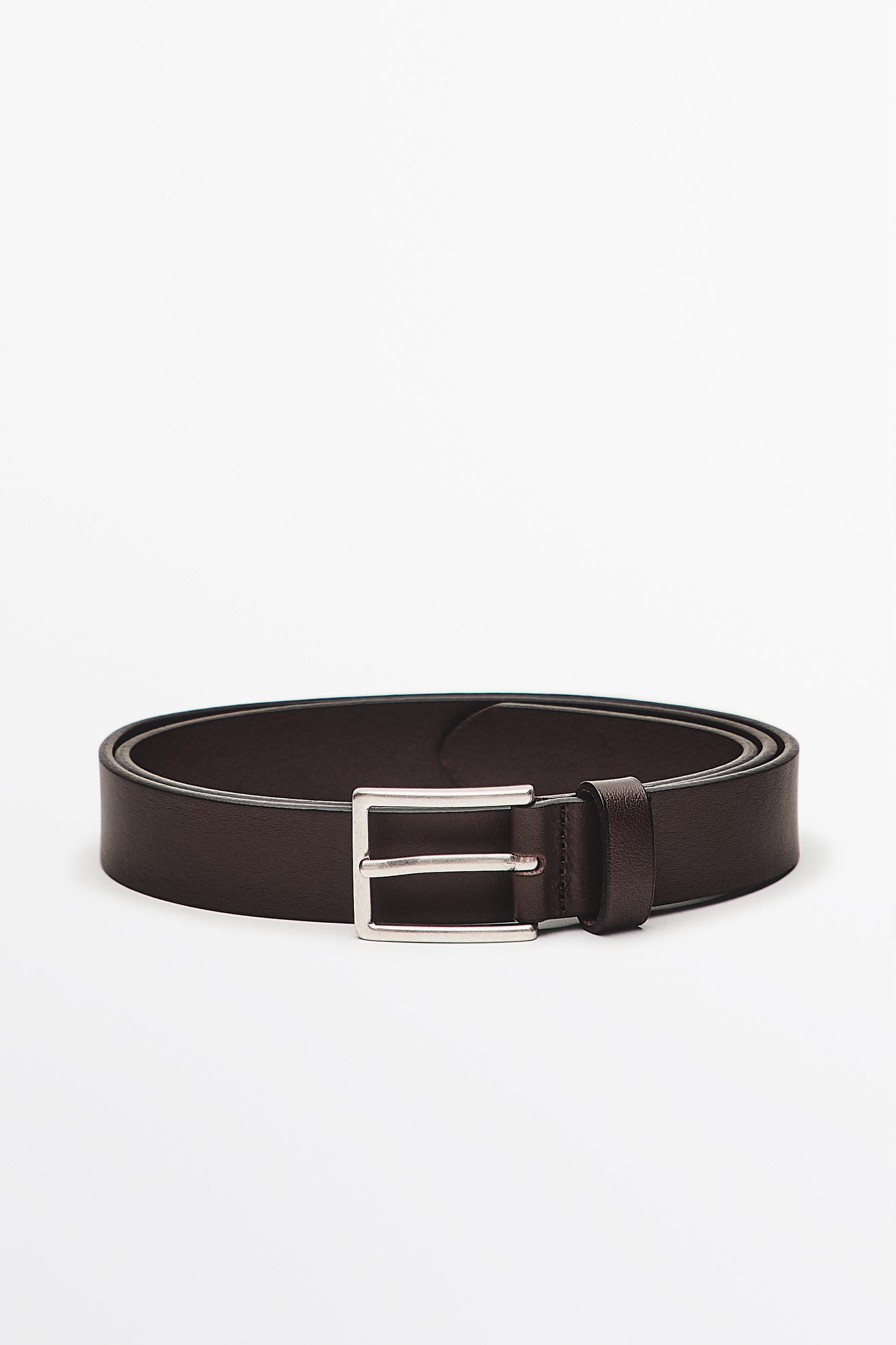 Nappa leather belt with rectangular buckle Brown