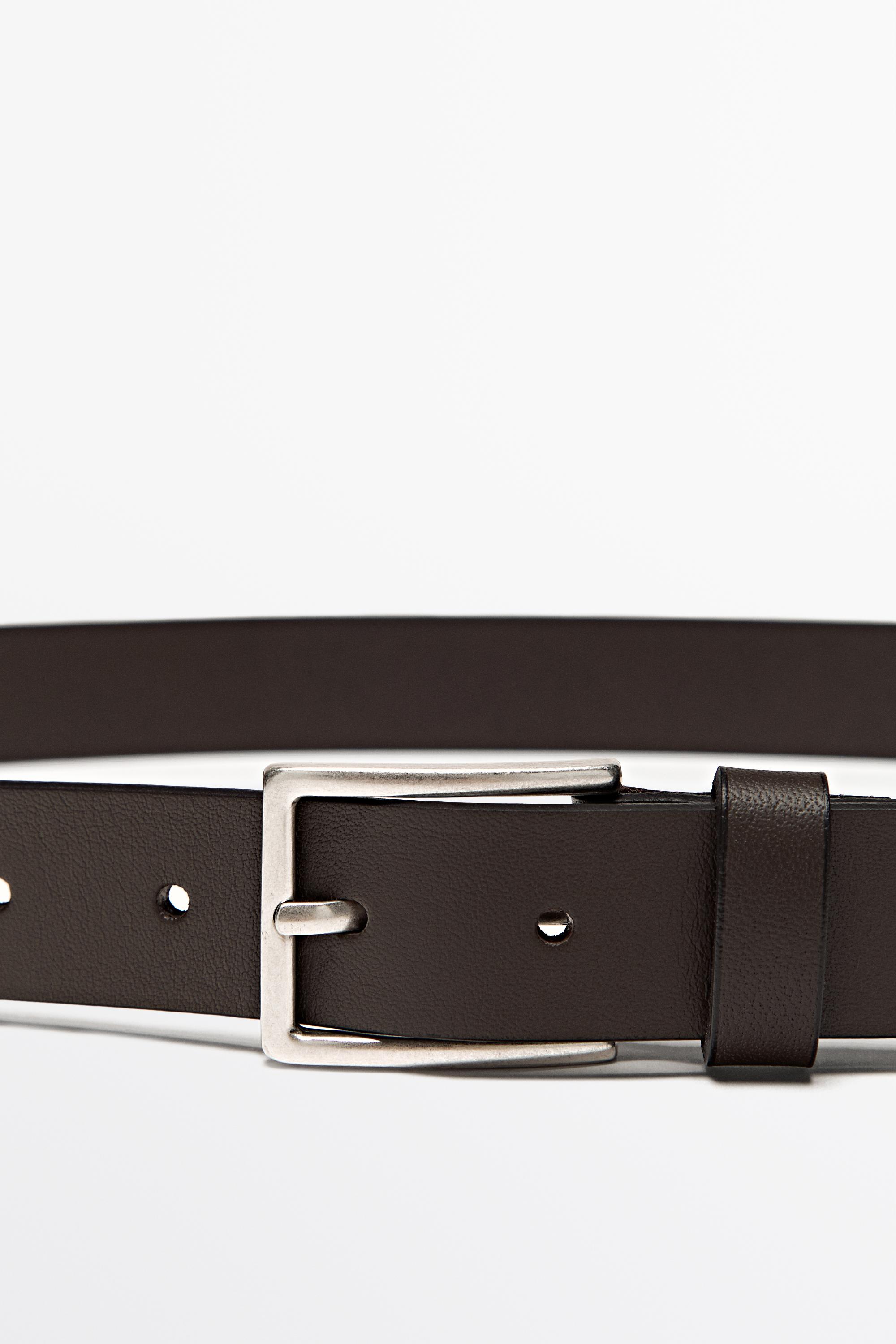 Nappa leather belt with rectangular buckle Brown
