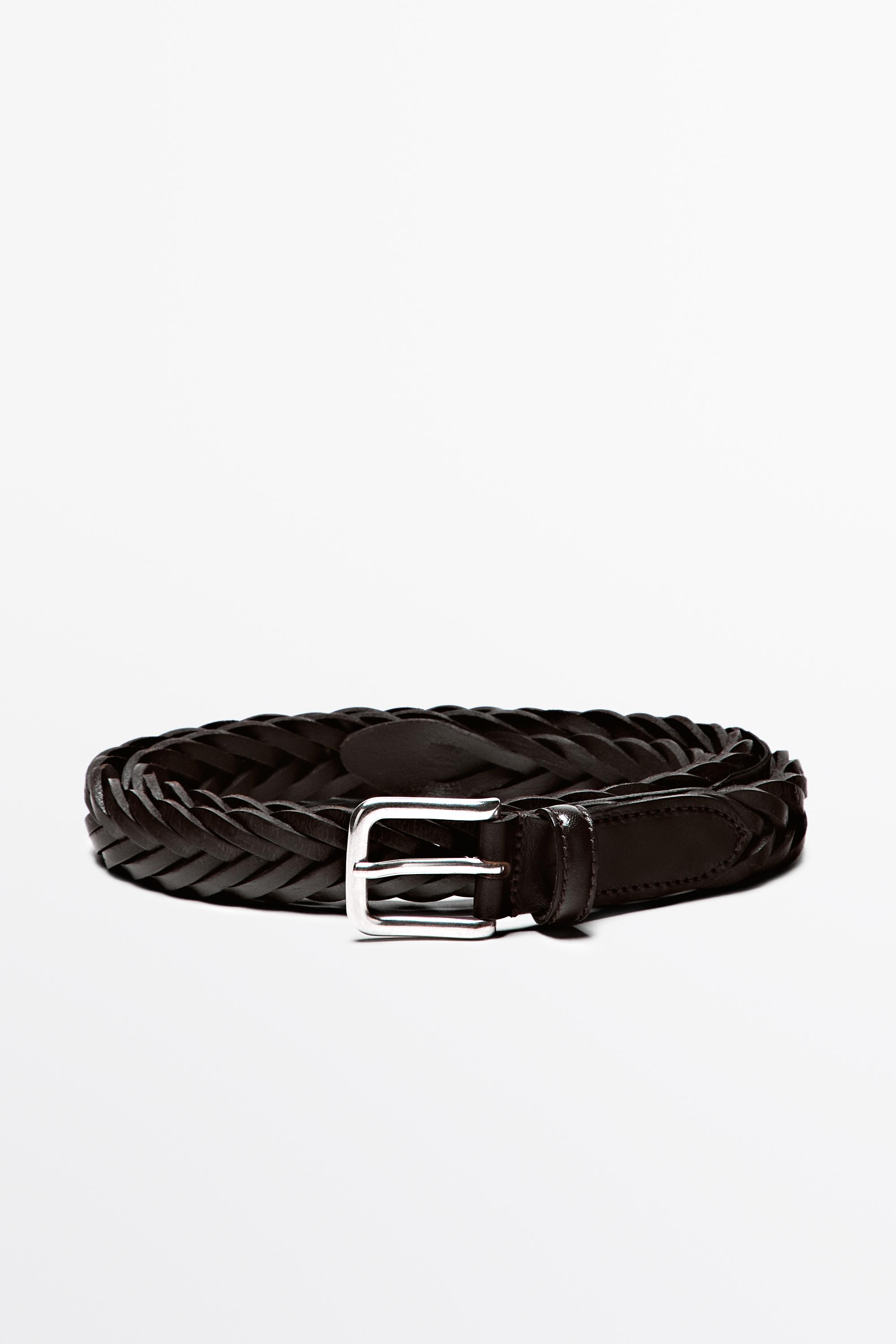 Braided leather belt Brown