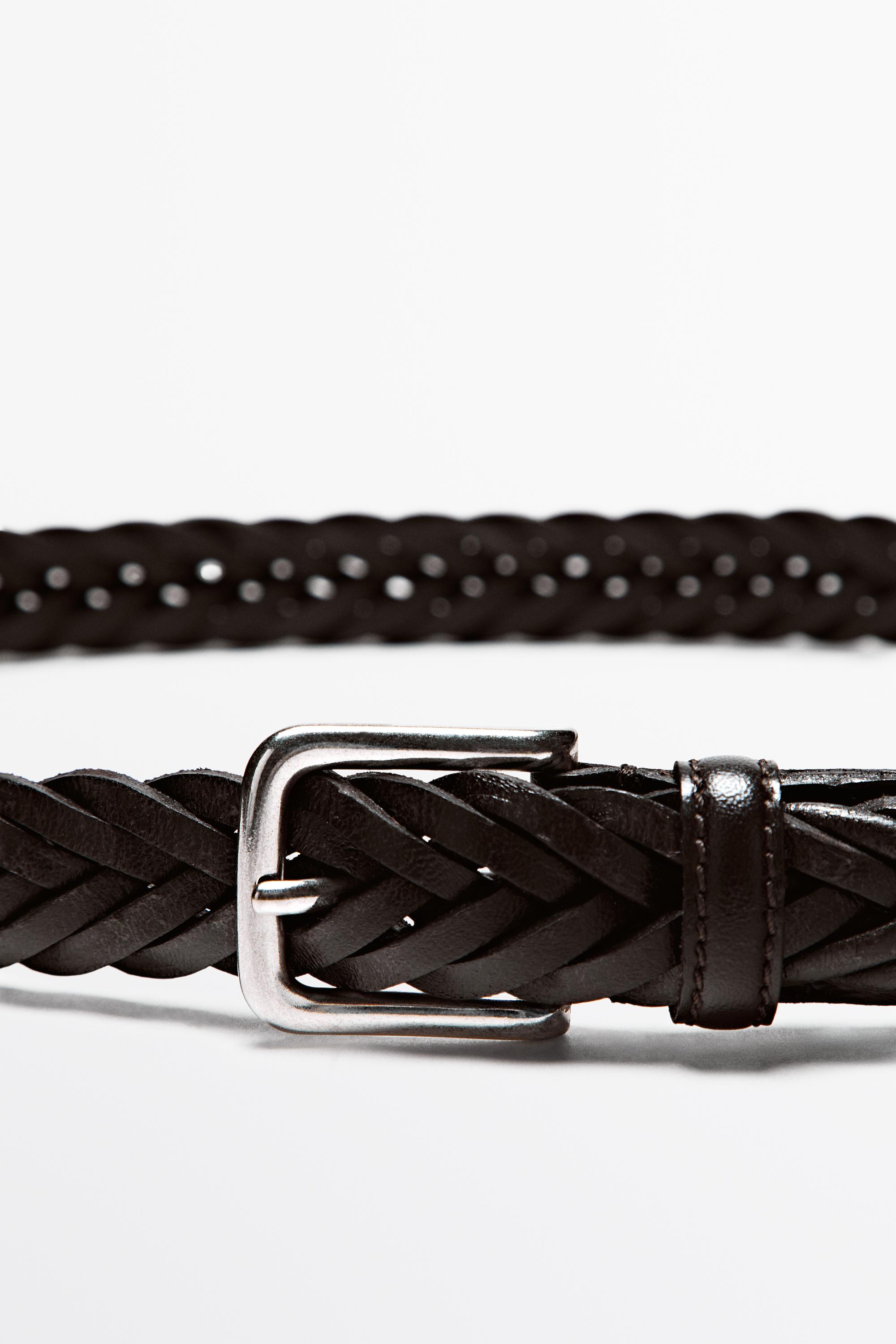 Braided leather belt Brown