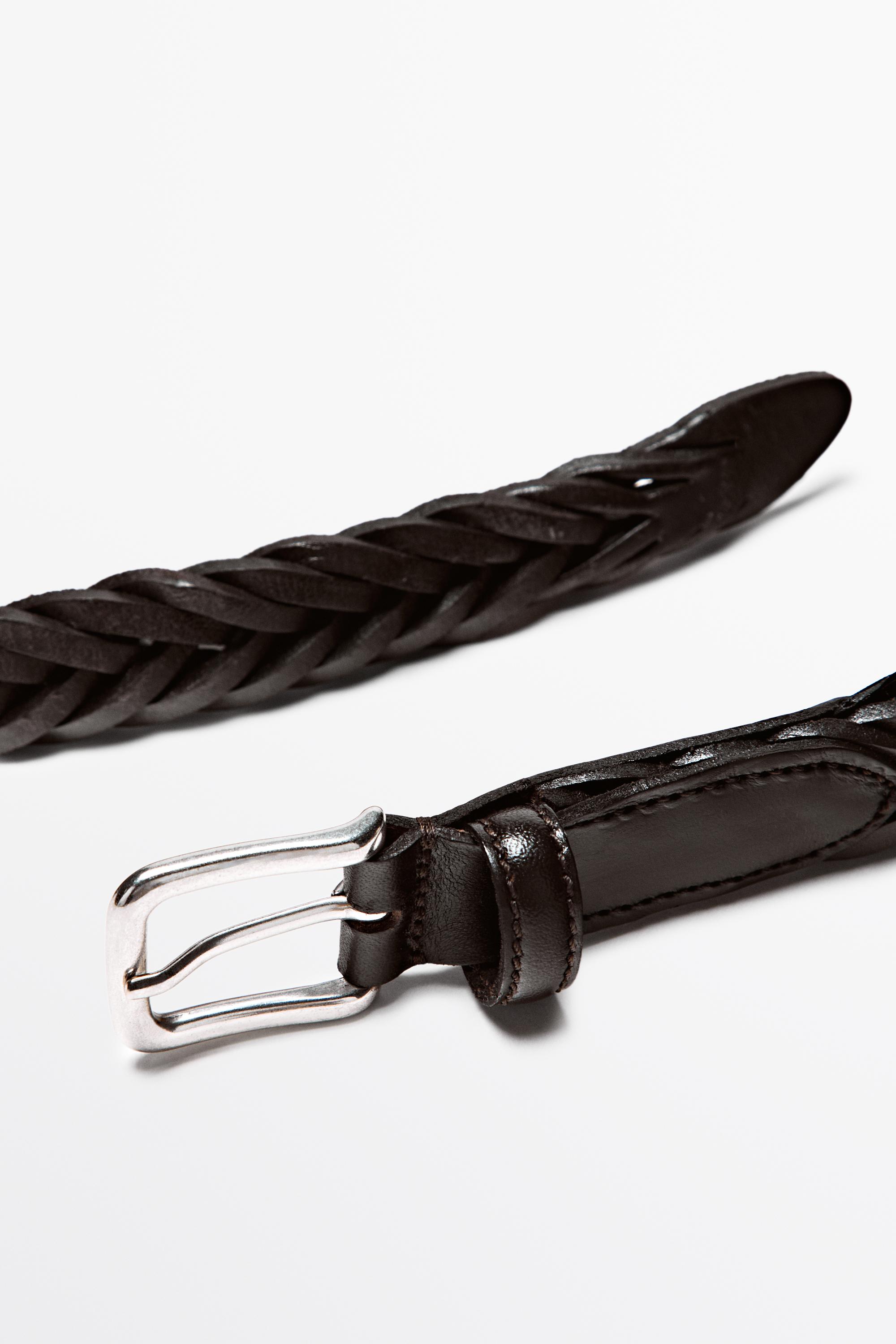 Braided leather belt Brown