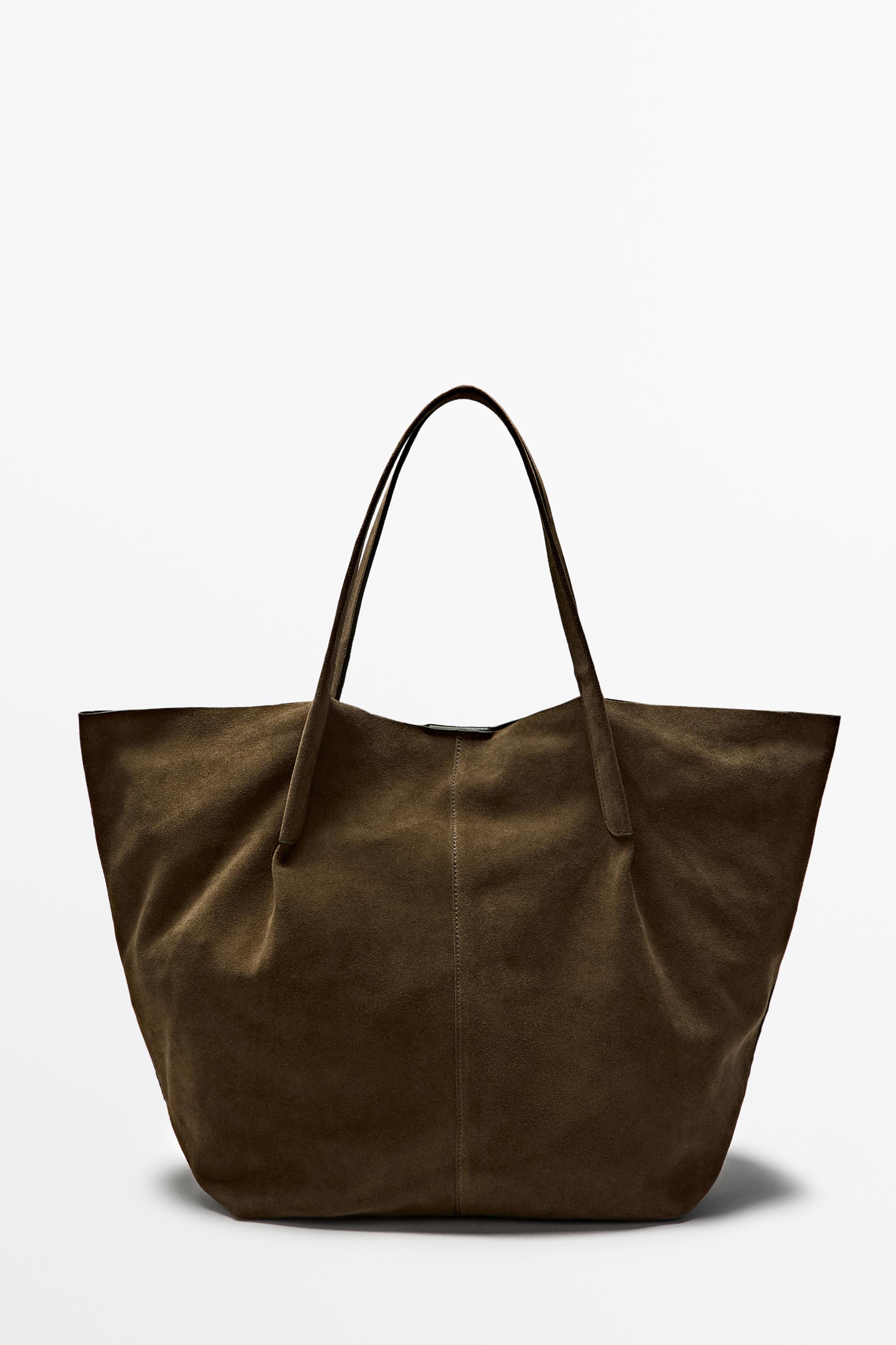 Split suede leather tote bag Khaki