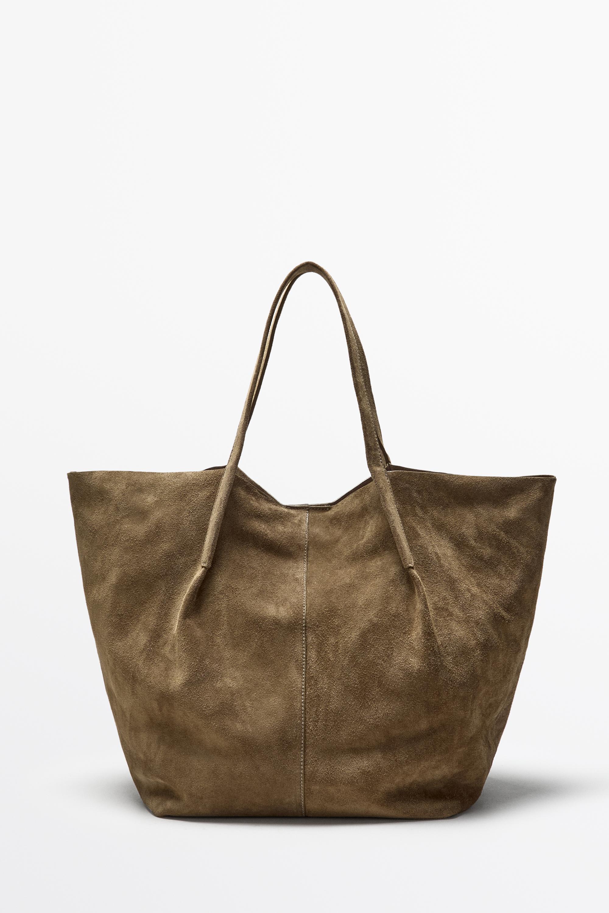 Split suede leather tote bag Sand