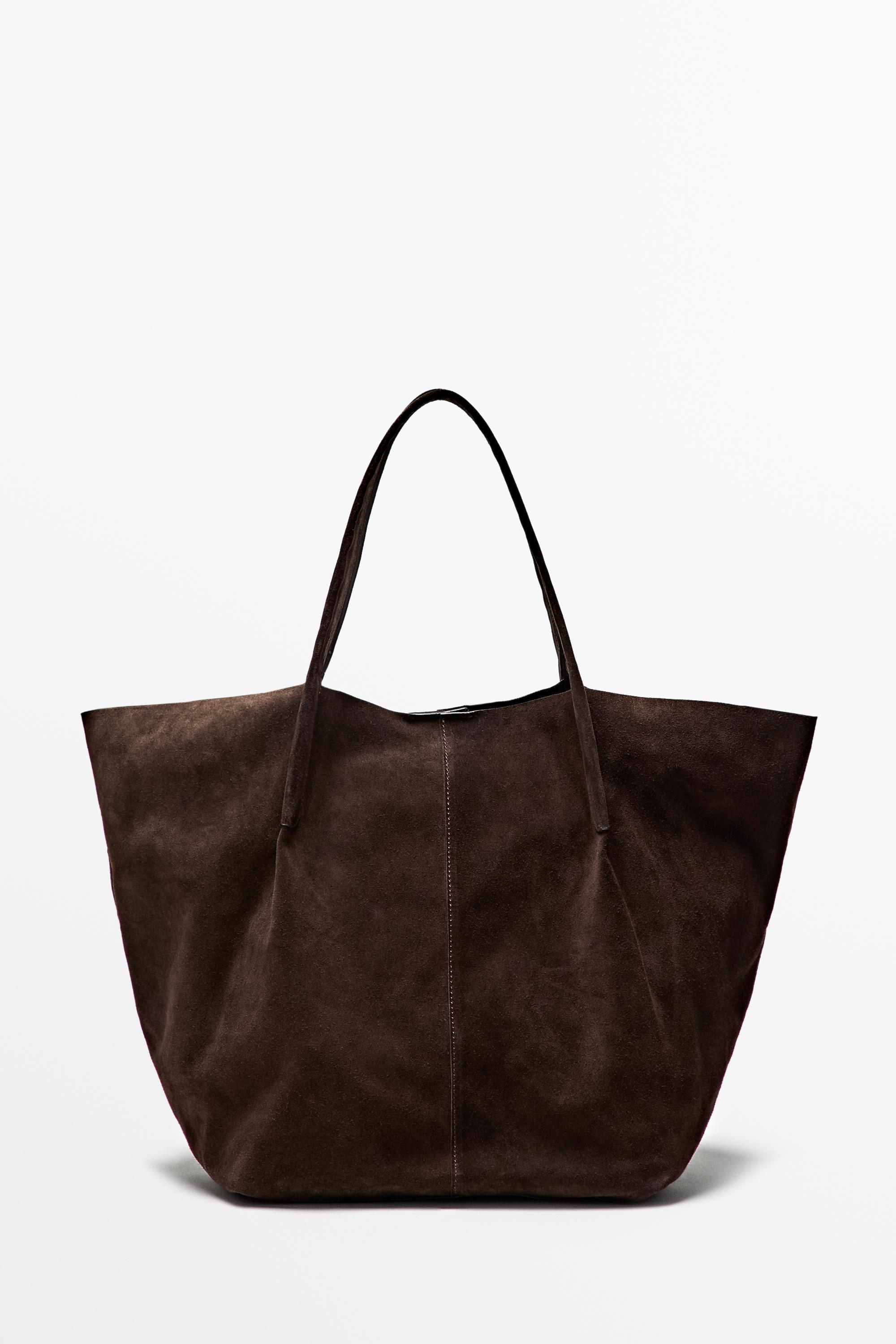 Split suede leather tote bag Chocolate