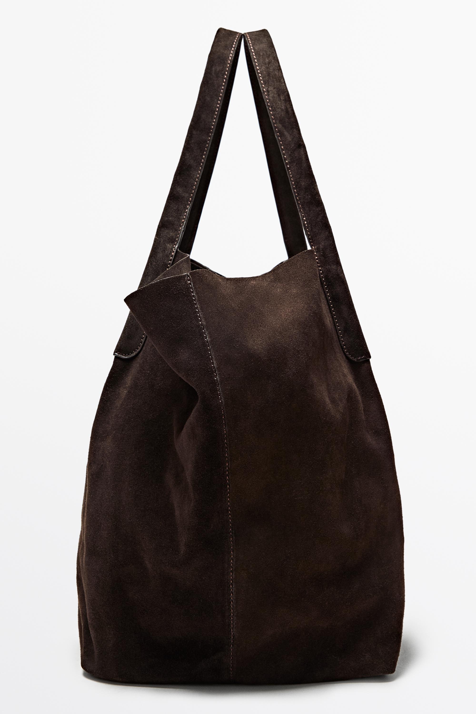 Split suede leather tote bag Chocolate