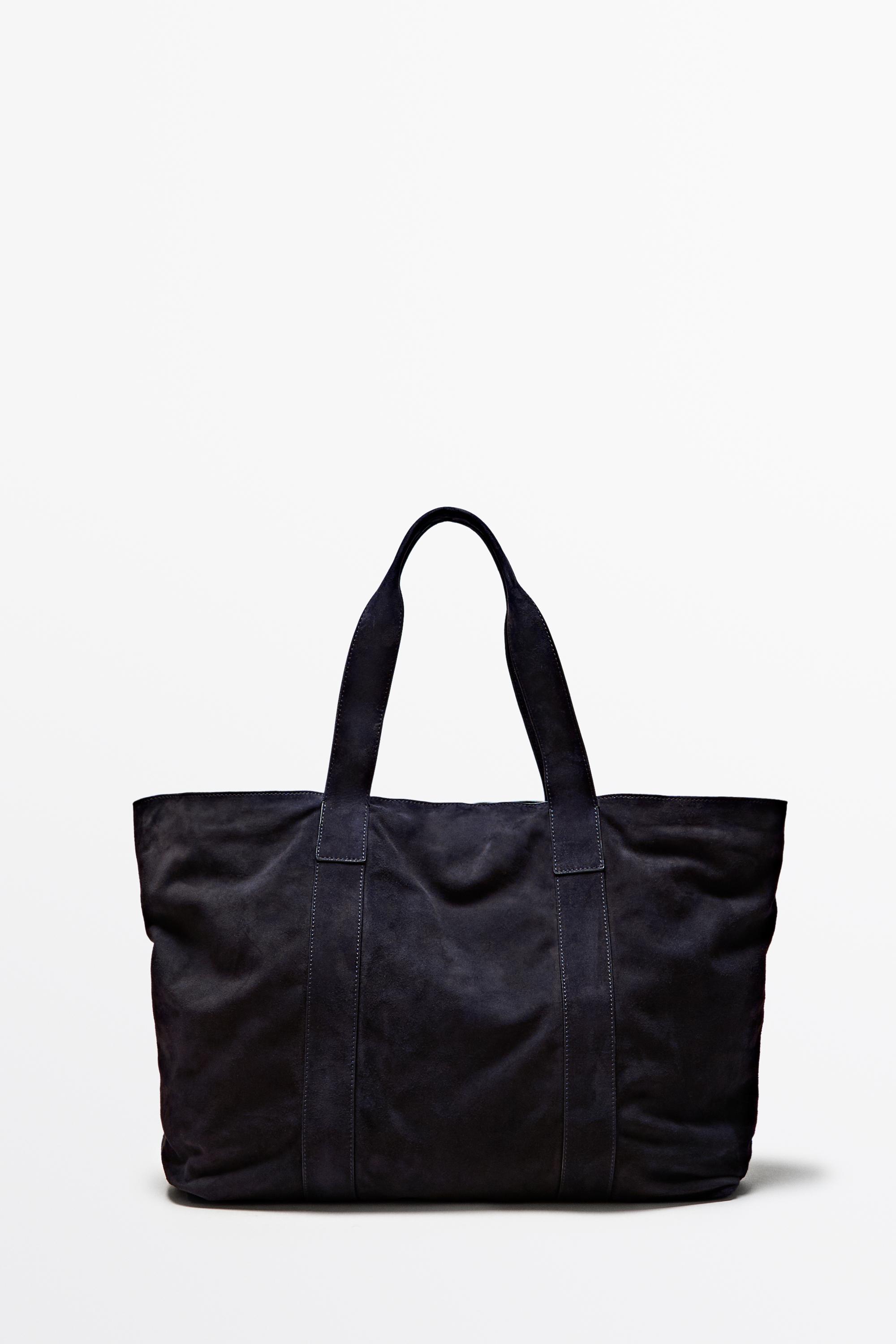 Split suede leather tote bag Navy Blue