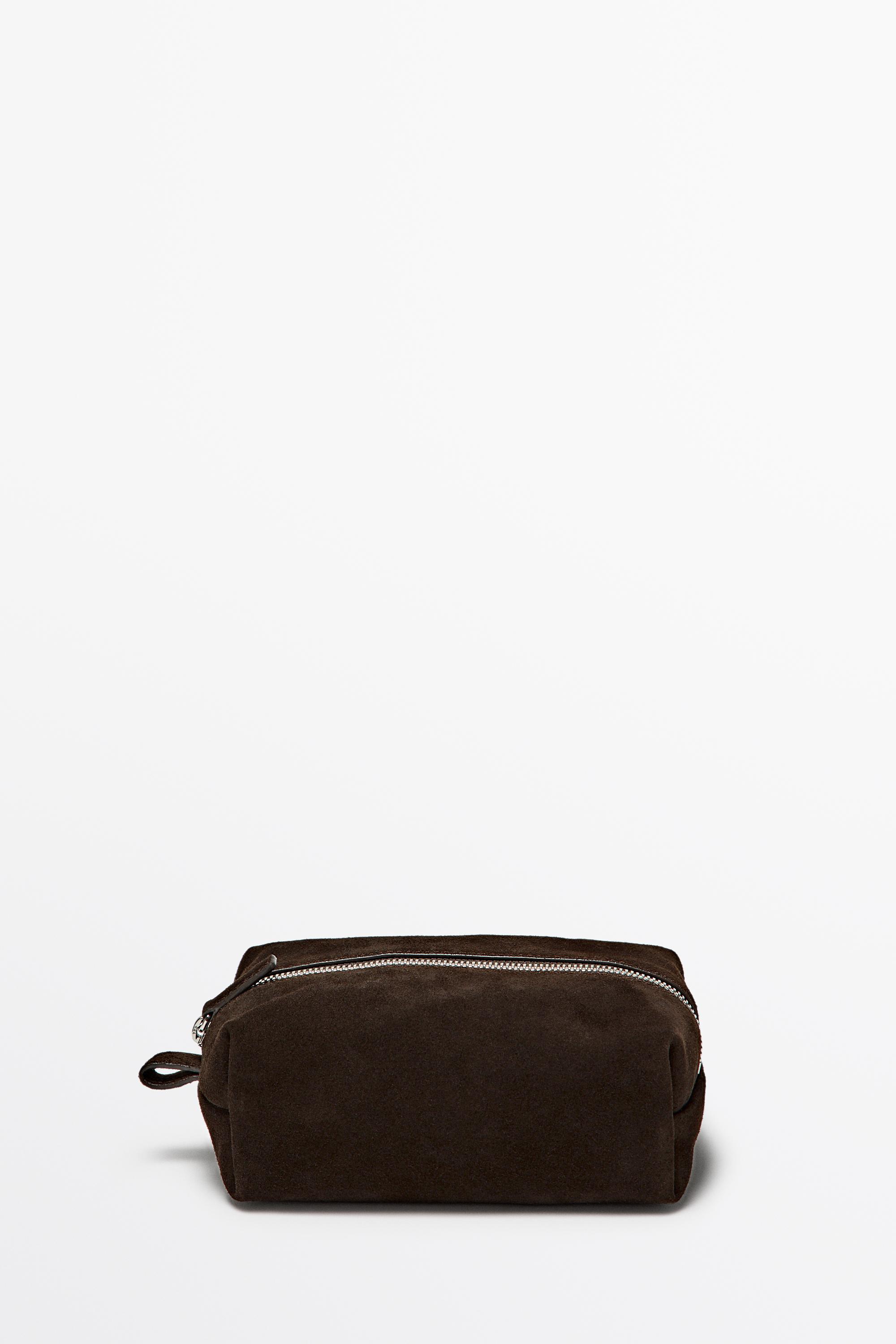 Mini split suede leather toiletry bag Chocolate