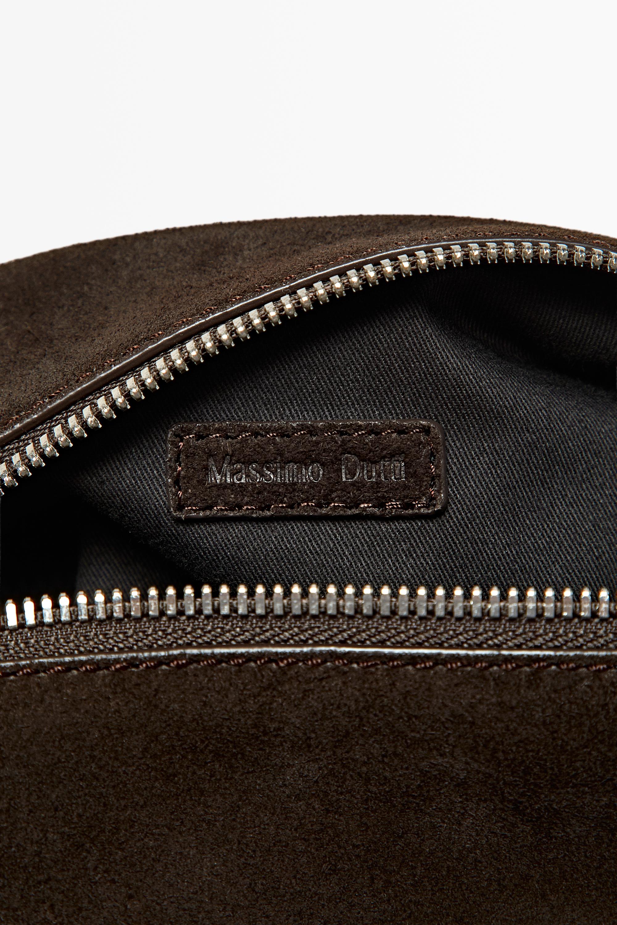 Mini split suede leather toiletry bag Chocolate