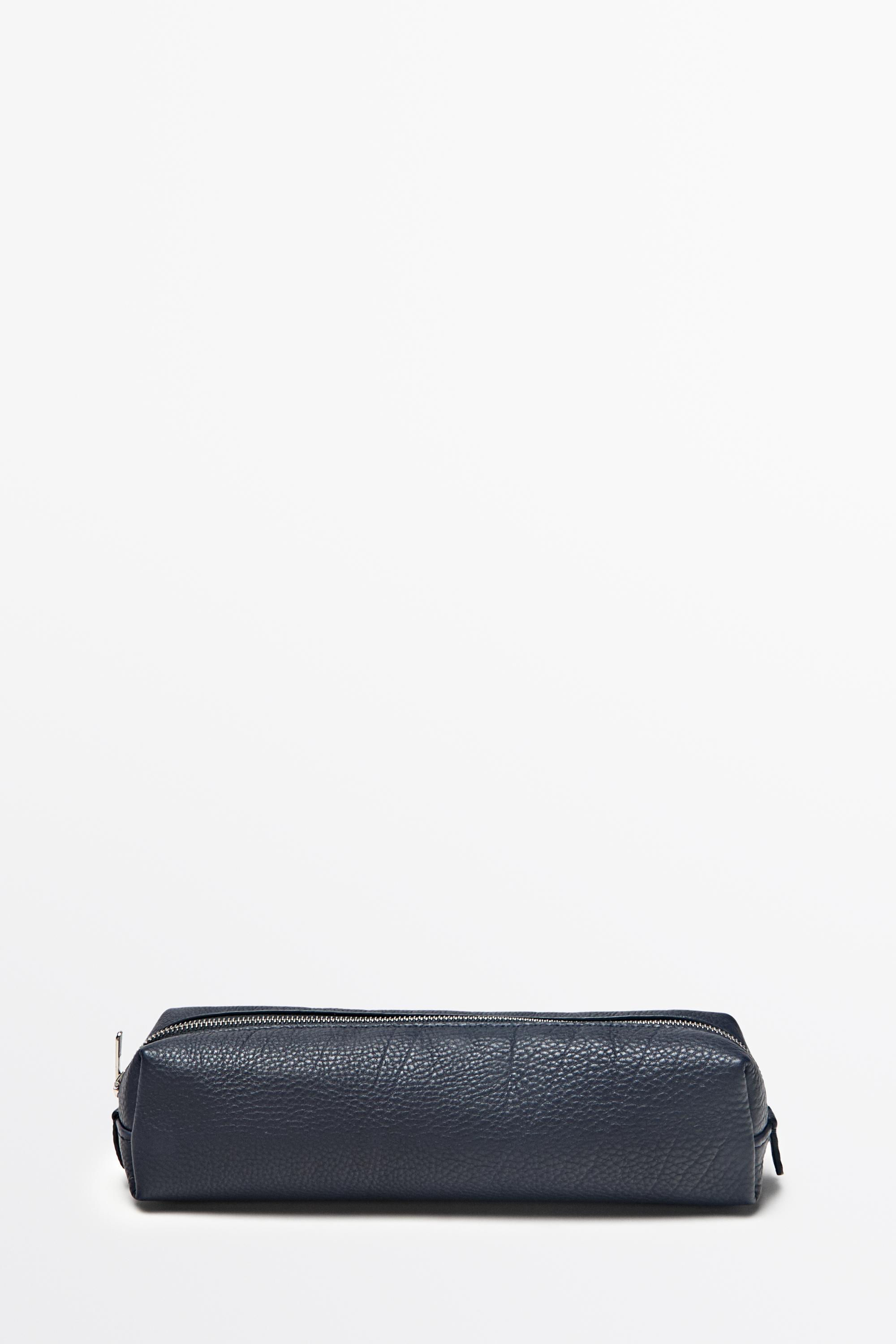 Nappa leather zip pouch Navy Blue