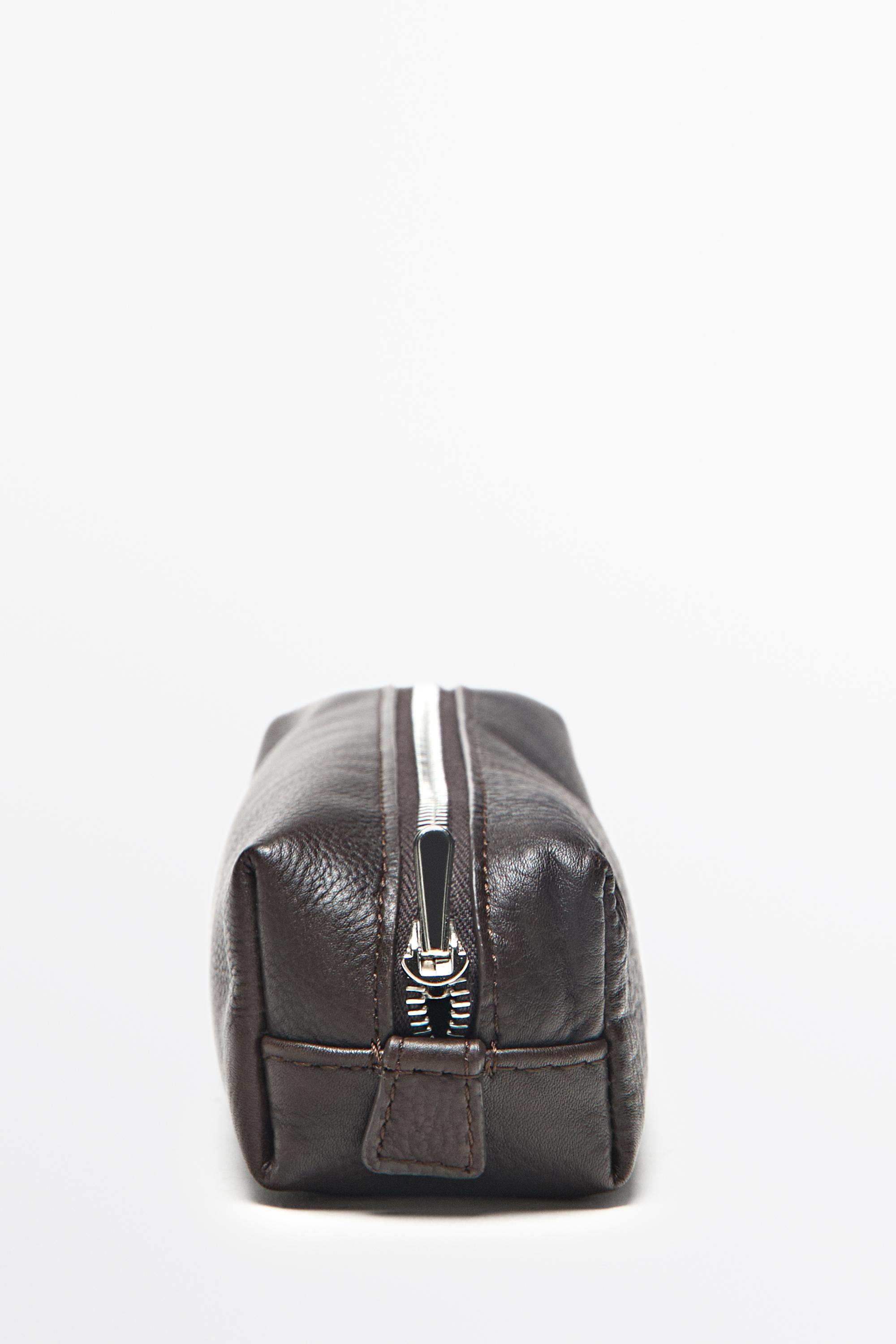 Nappa leather zip pouch Brown