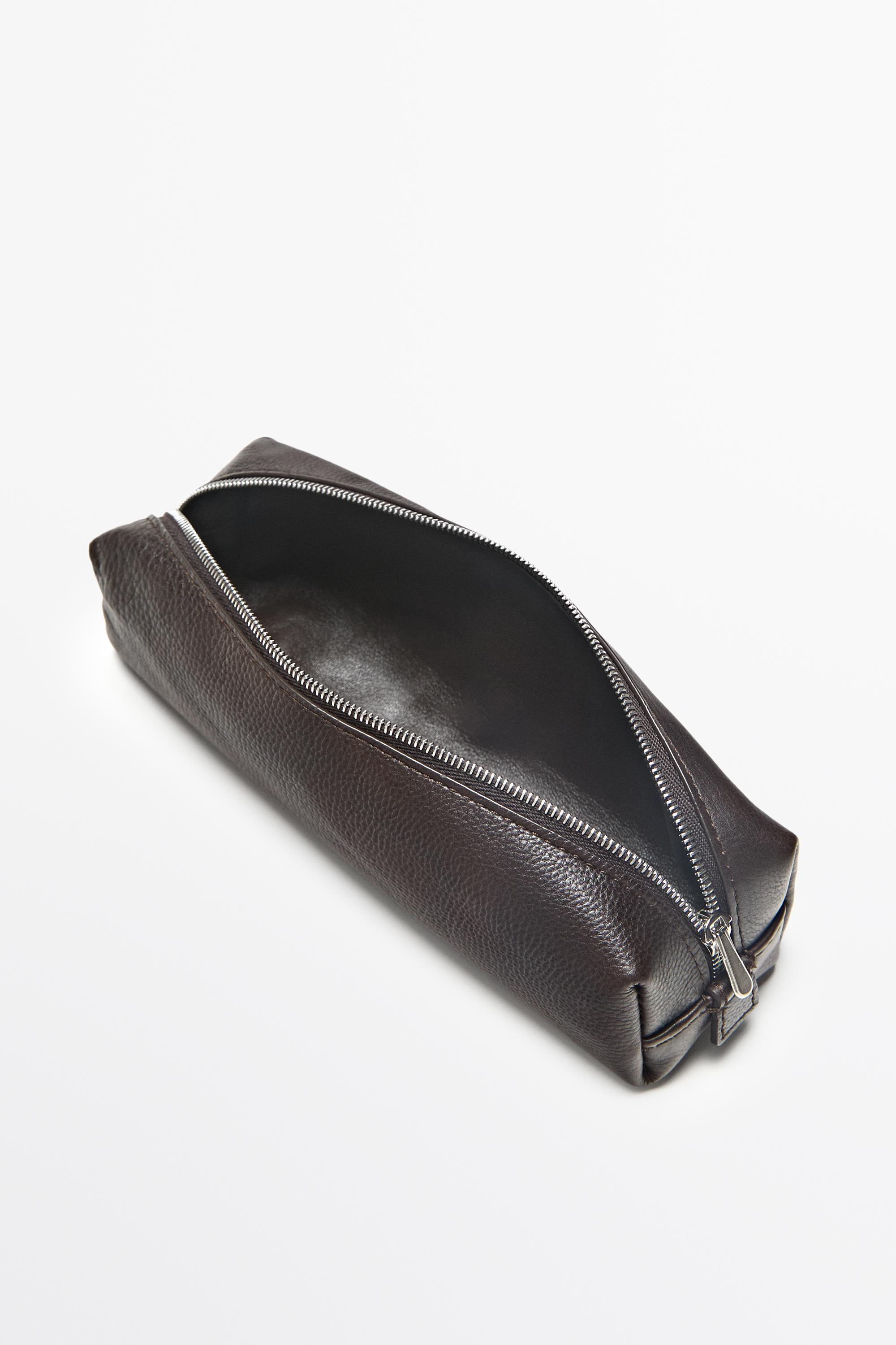 Nappa leather zip pouch Brown