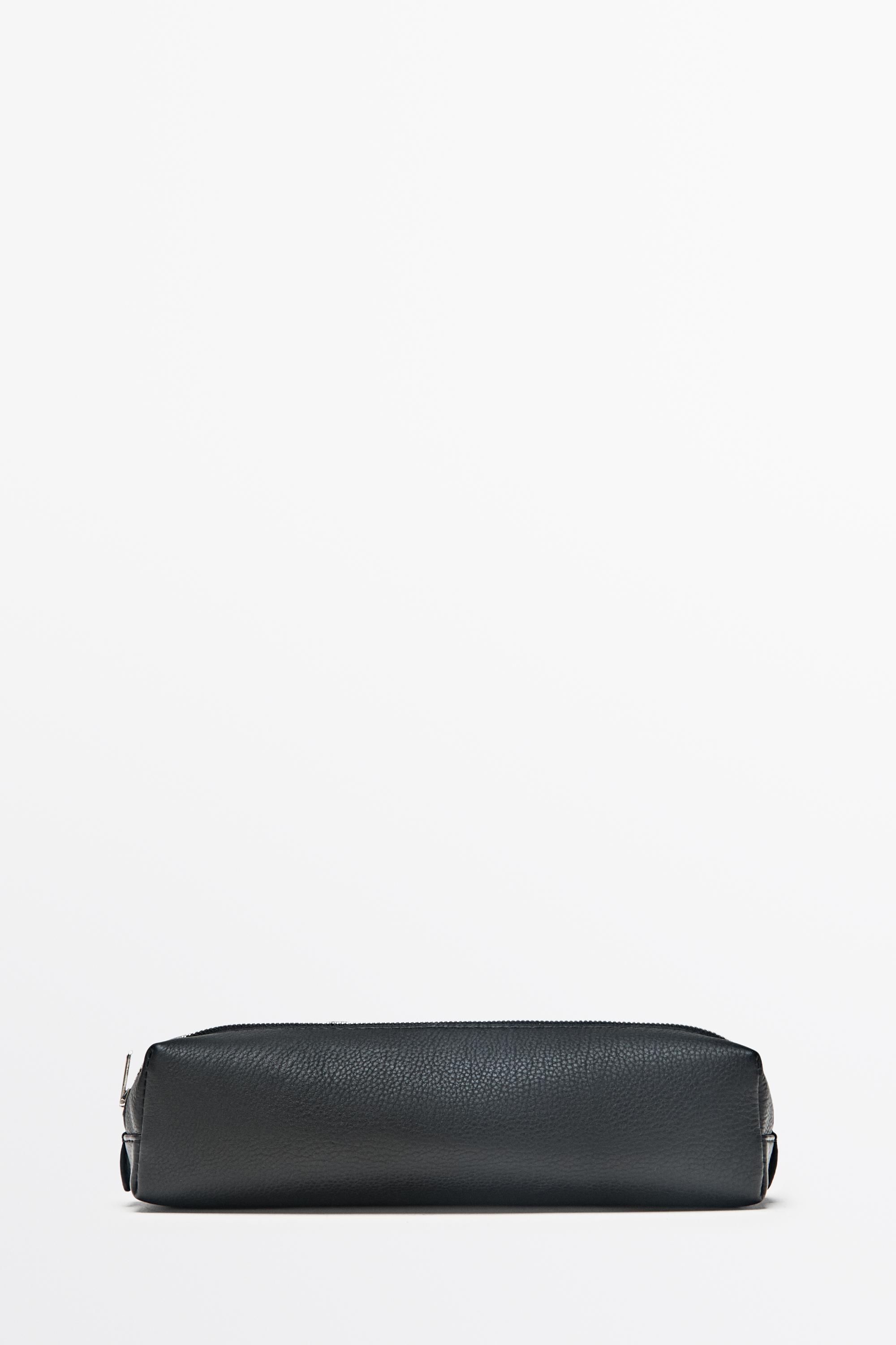 Nappa leather zip pouch Black