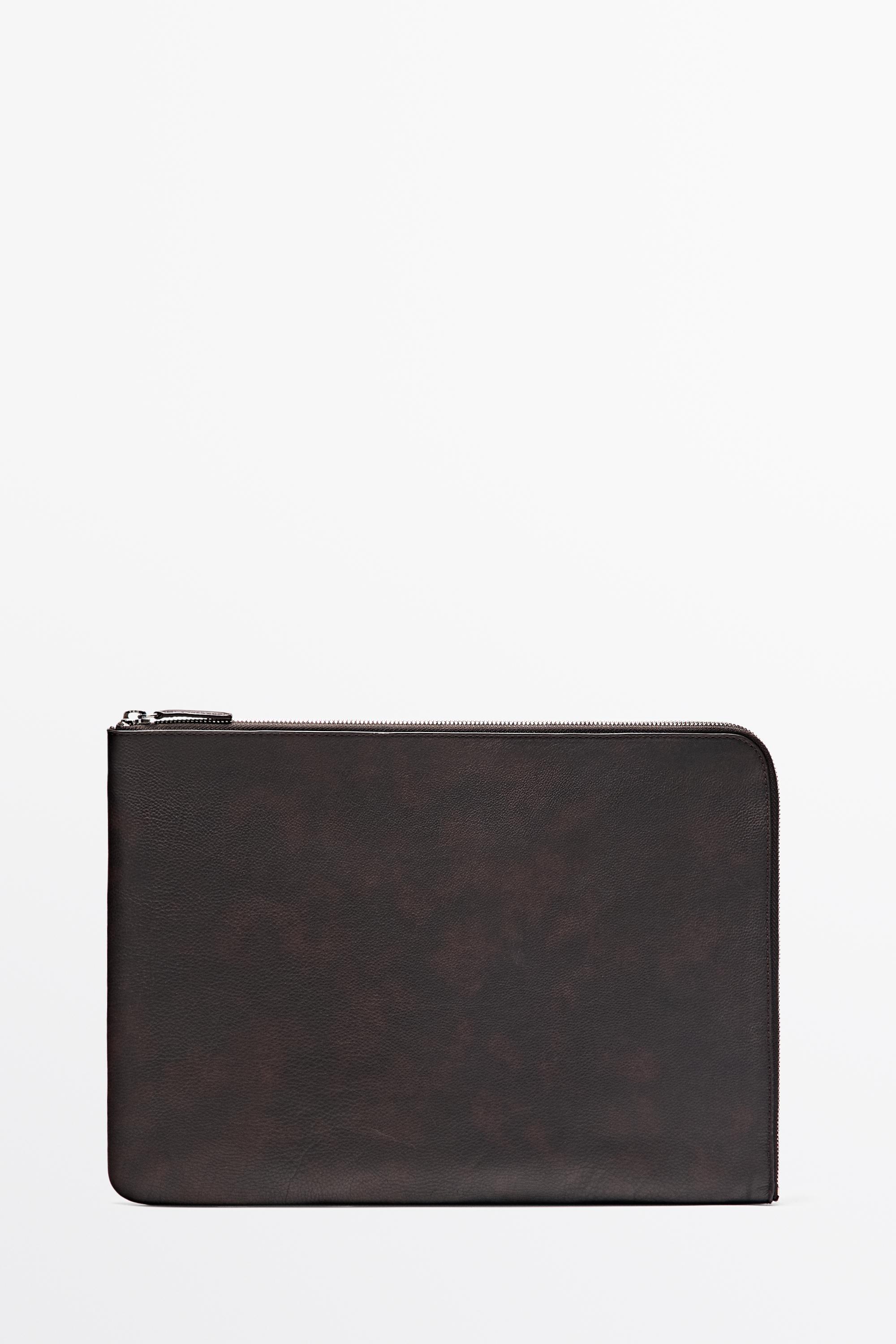 Large nappa leather laptop case Brown