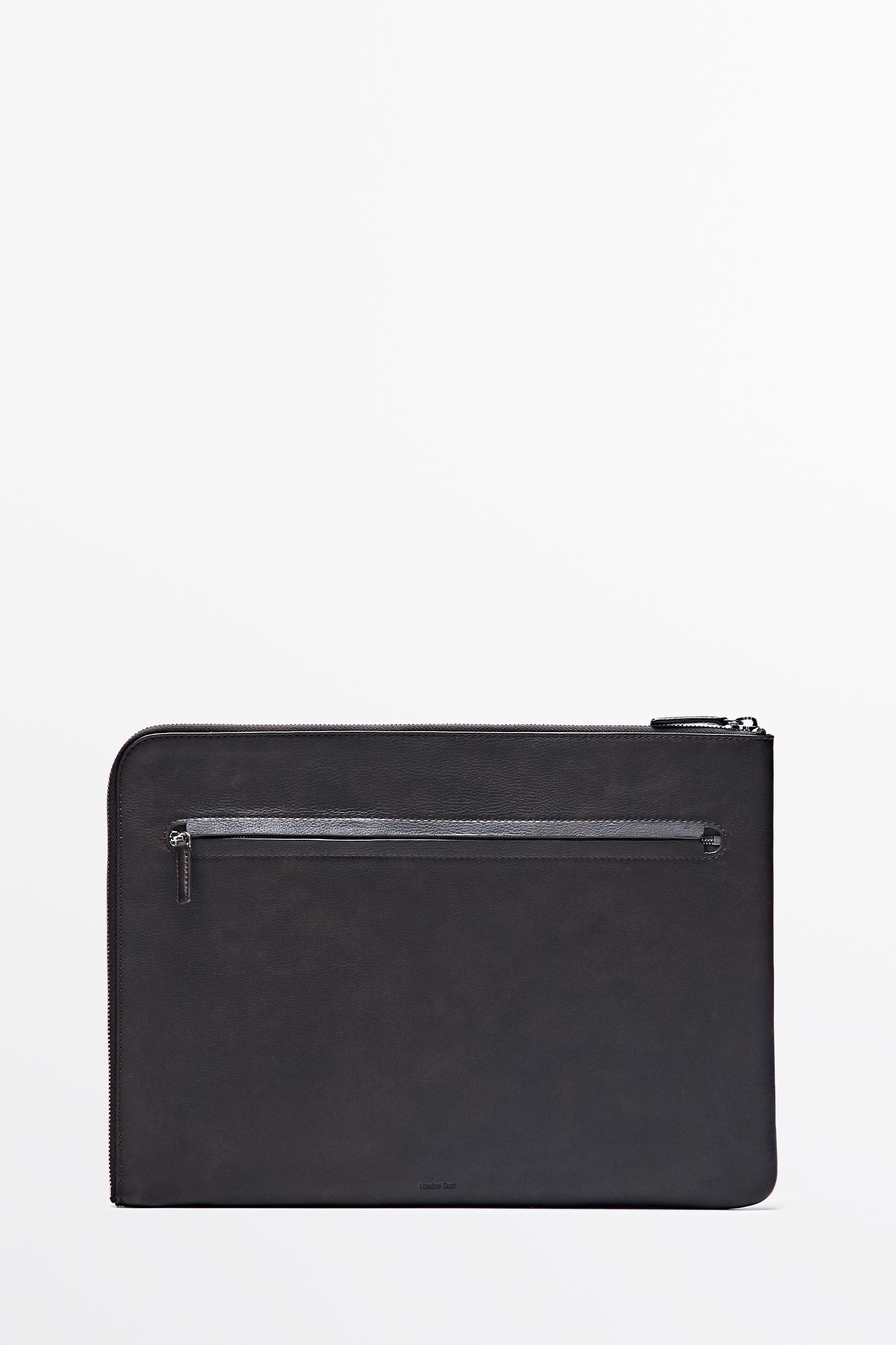 Large nappa leather laptop case Brown