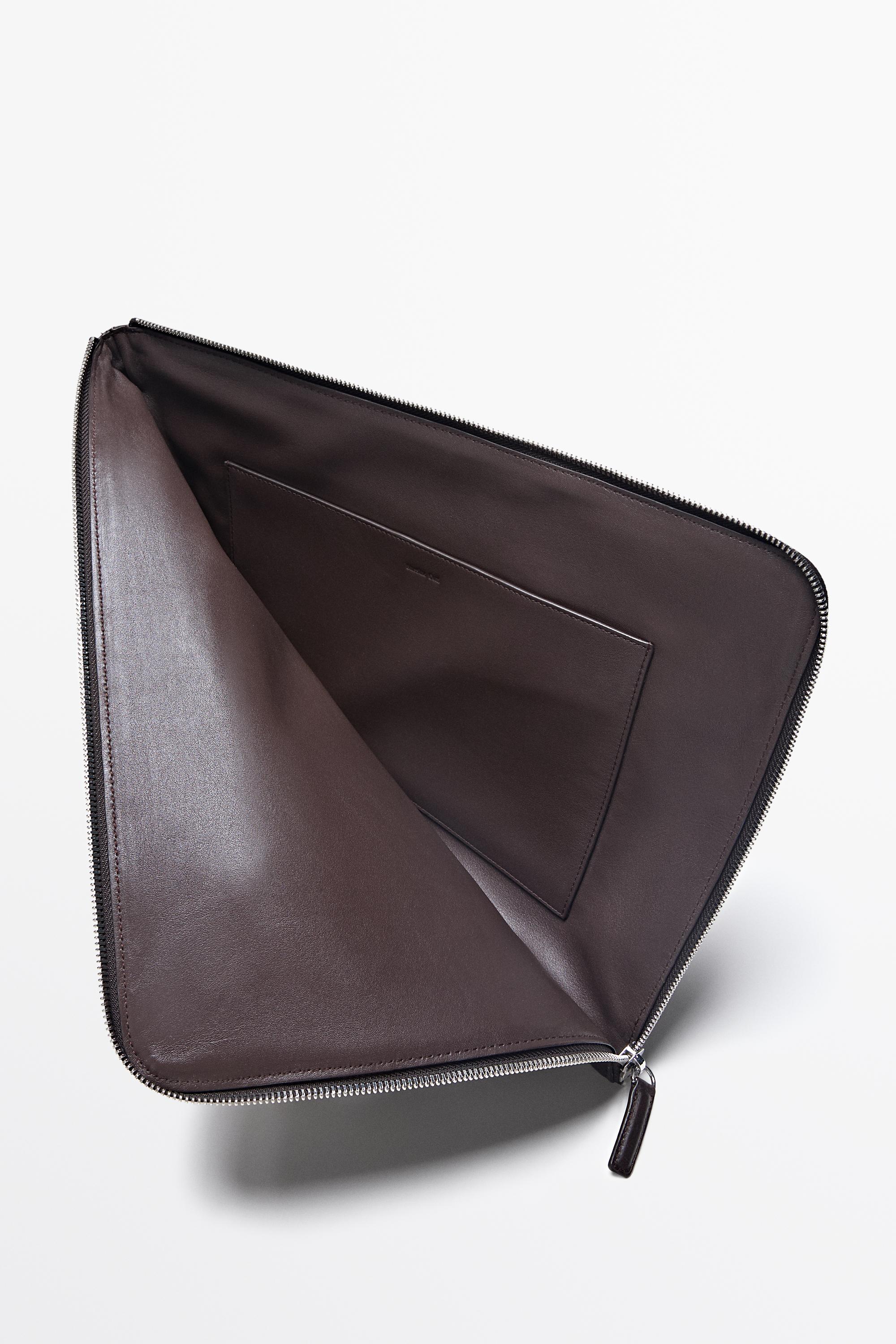 Large nappa leather laptop case Brown