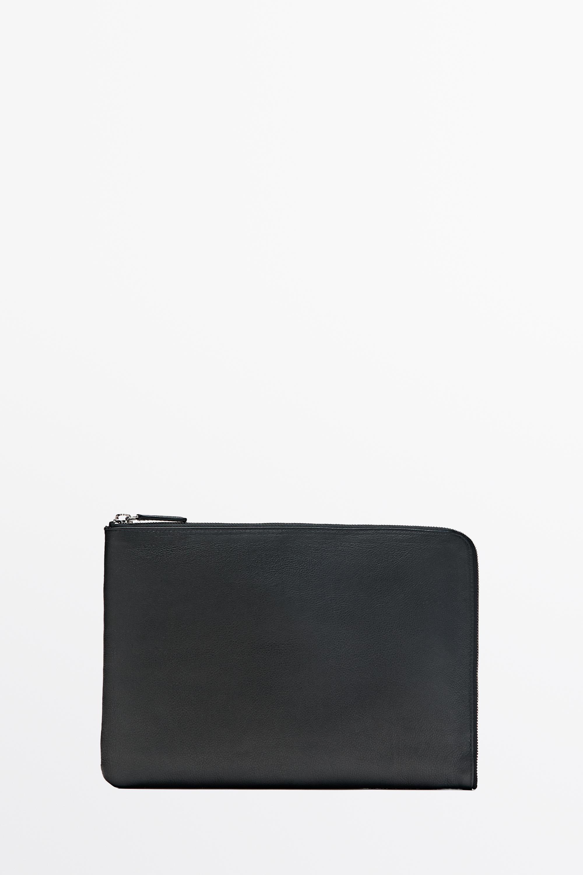 Small nappa leather laptop case Black