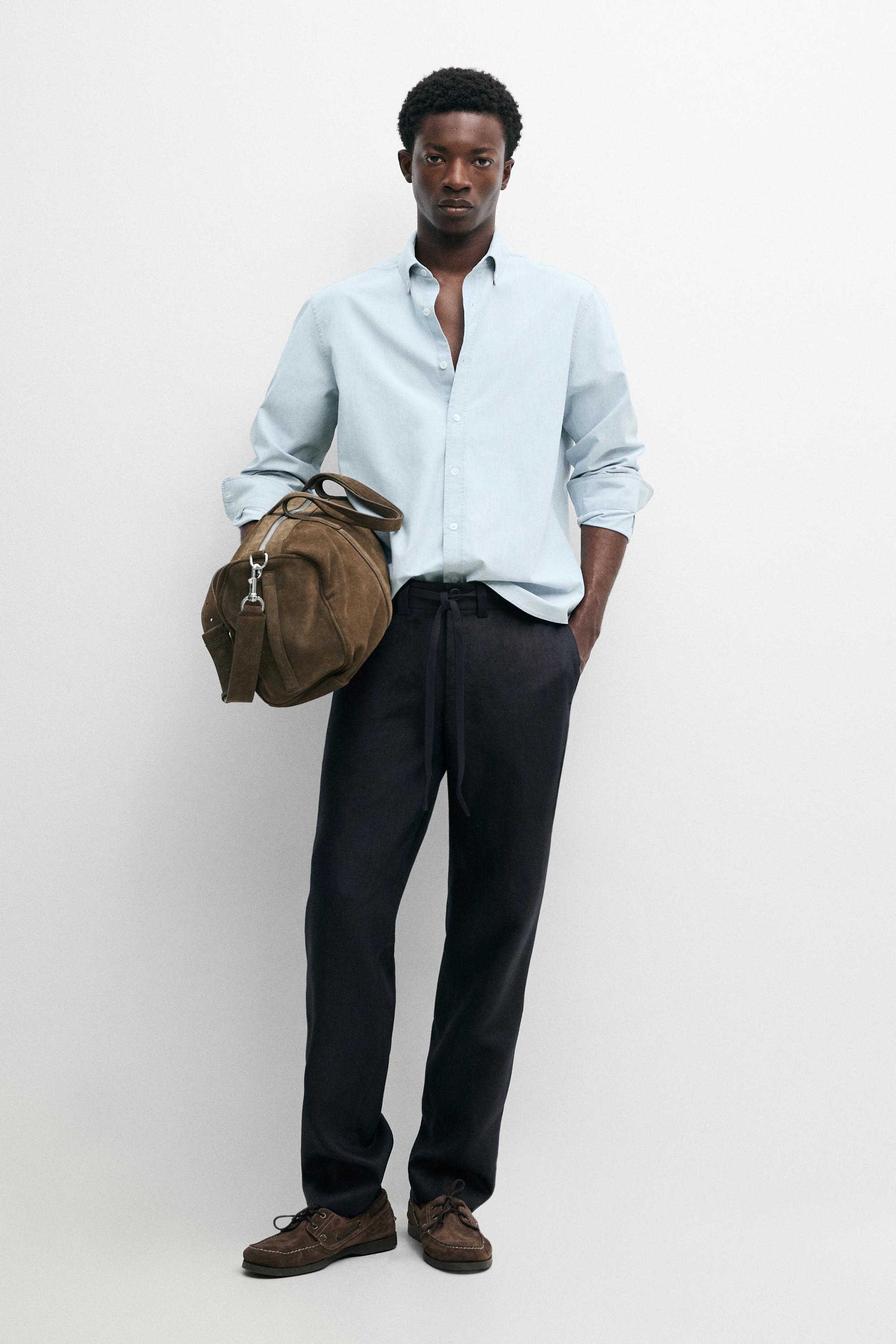 100% linen trousers with elasticated waist Deep Blue