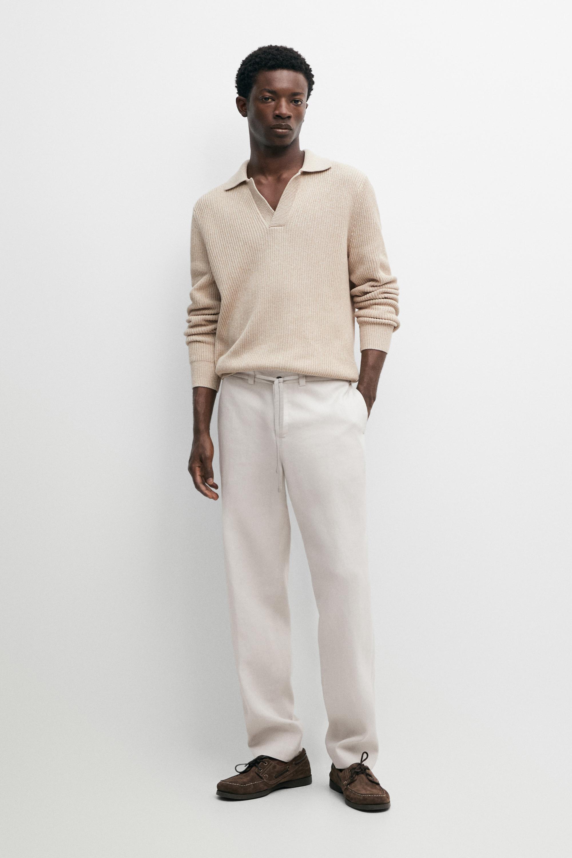 100% linen trousers with elasticated waist Light Beige