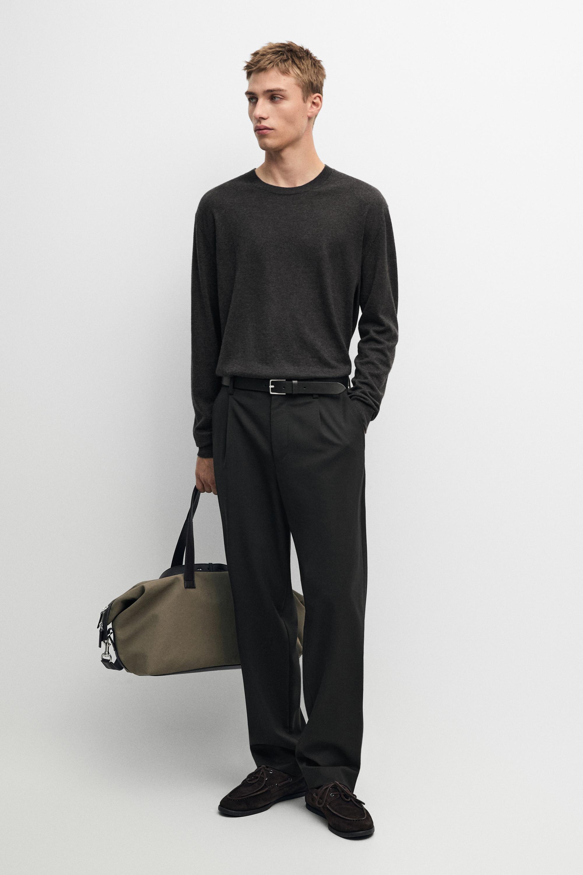 Wool blend cool wool darted pants Black