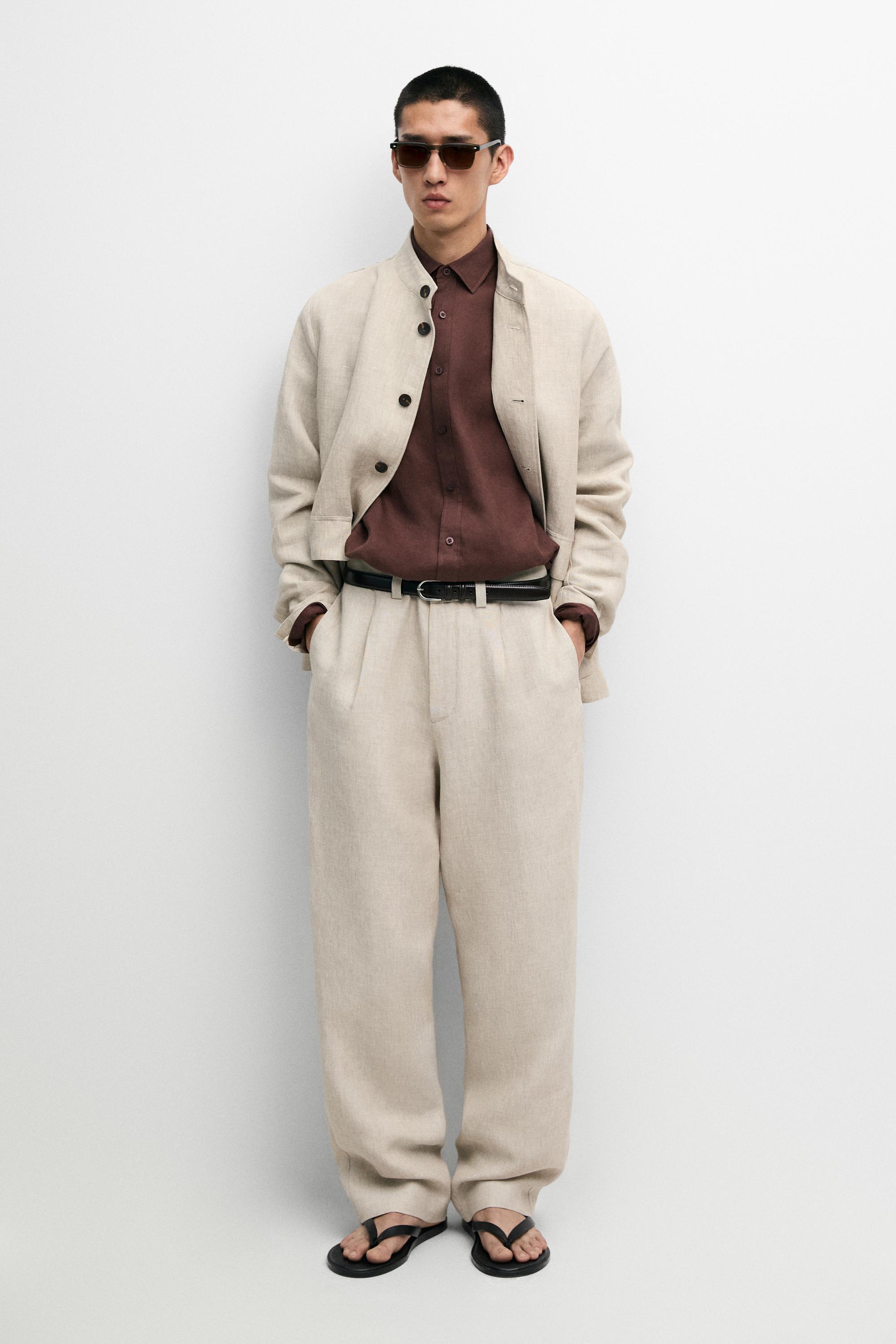 100% linen total look pants Beige