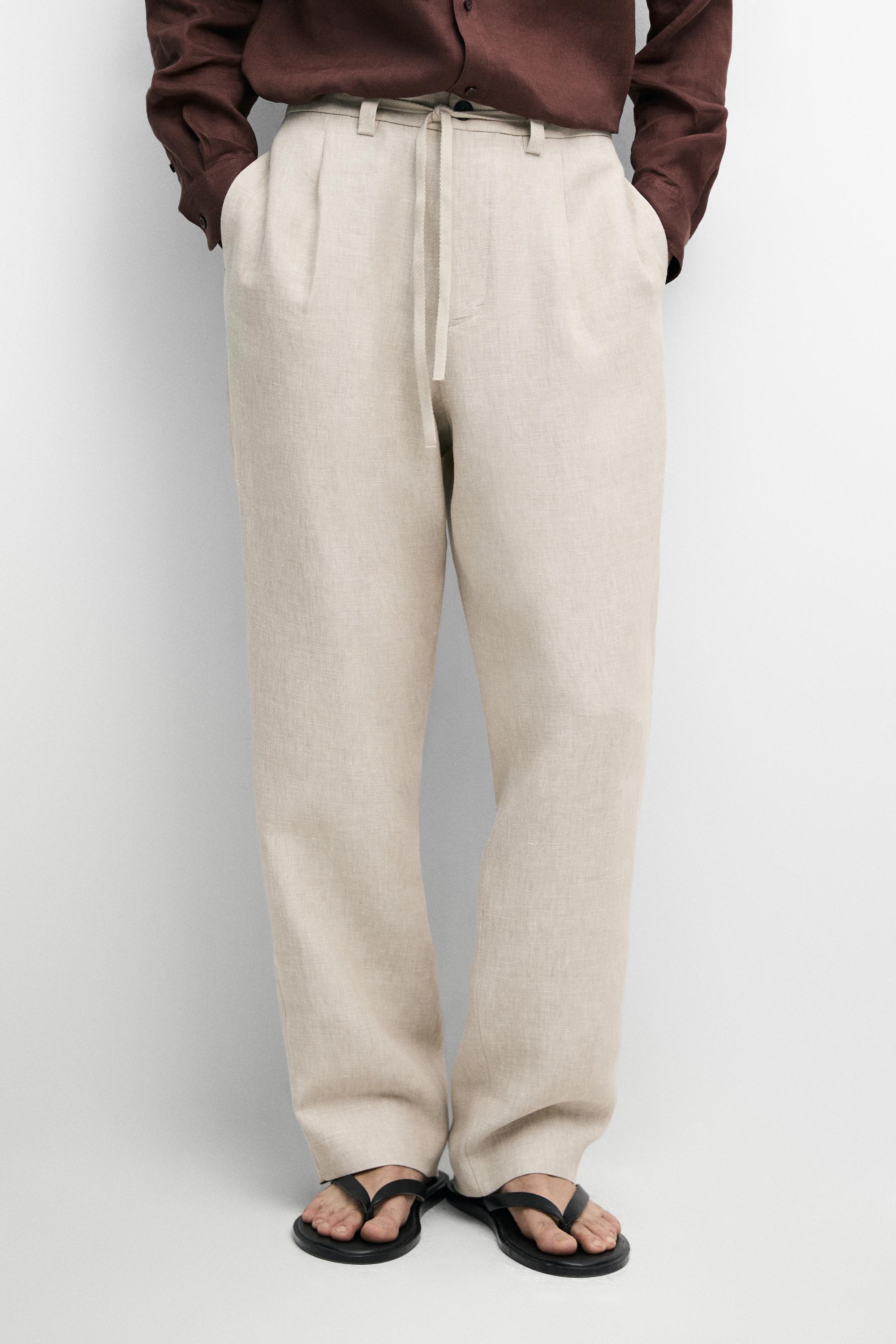 100% linen total look pants Beige