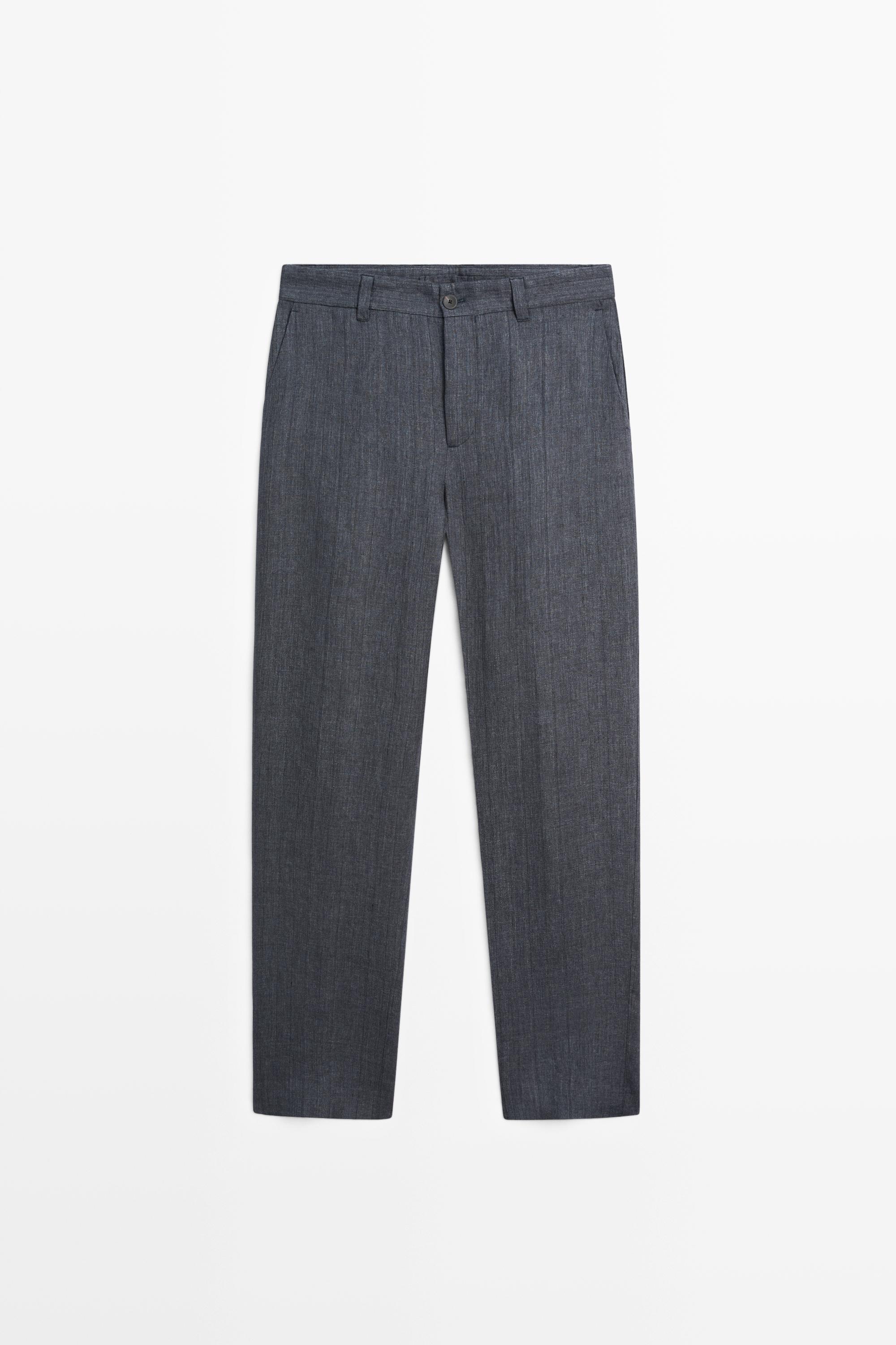 100% linen striped pants Deep Blue