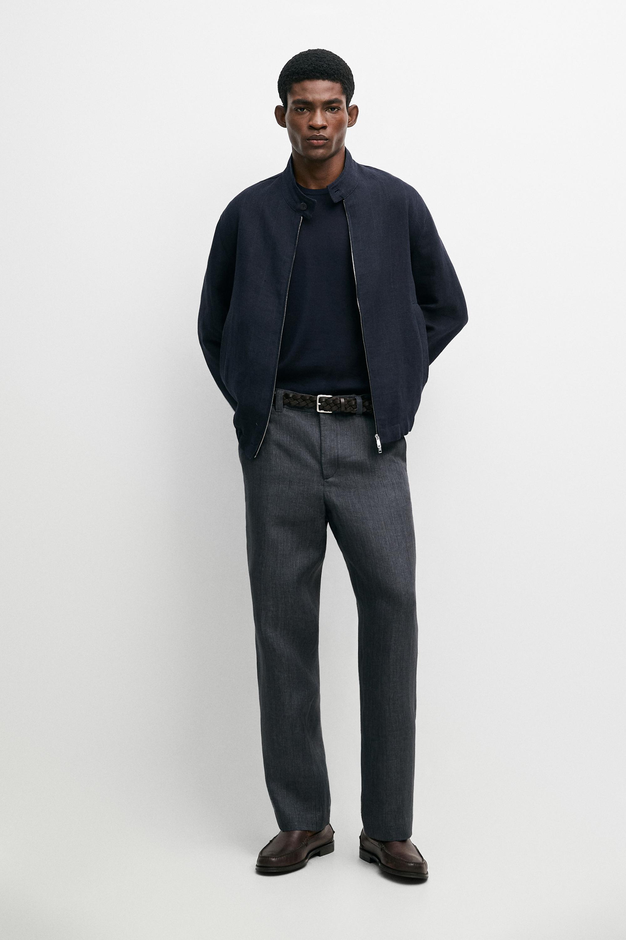 100% linen striped pants Deep Blue