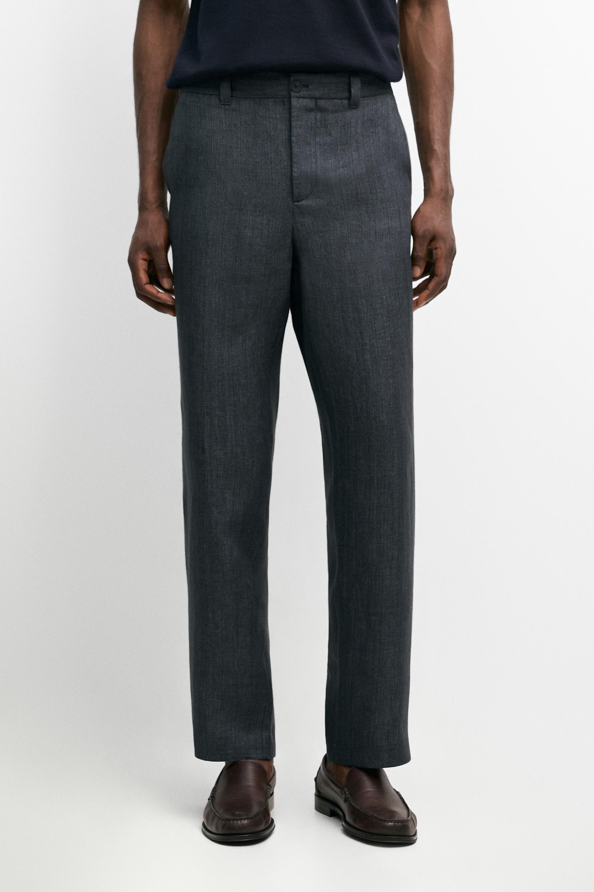100% linen striped pants Deep Blue